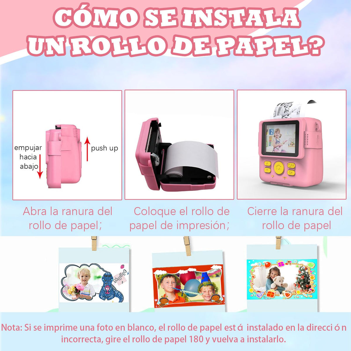 AWCBBT Cámara Instantánea para Niños de 1080P,Camara Fotografica Instanea,Camara Infantiles para Niñas con Tarjeta SD de 32 GB y 5 Vols Papel de Impresión,Cordón de Mano,Cable de Datos USBC(Rosa)