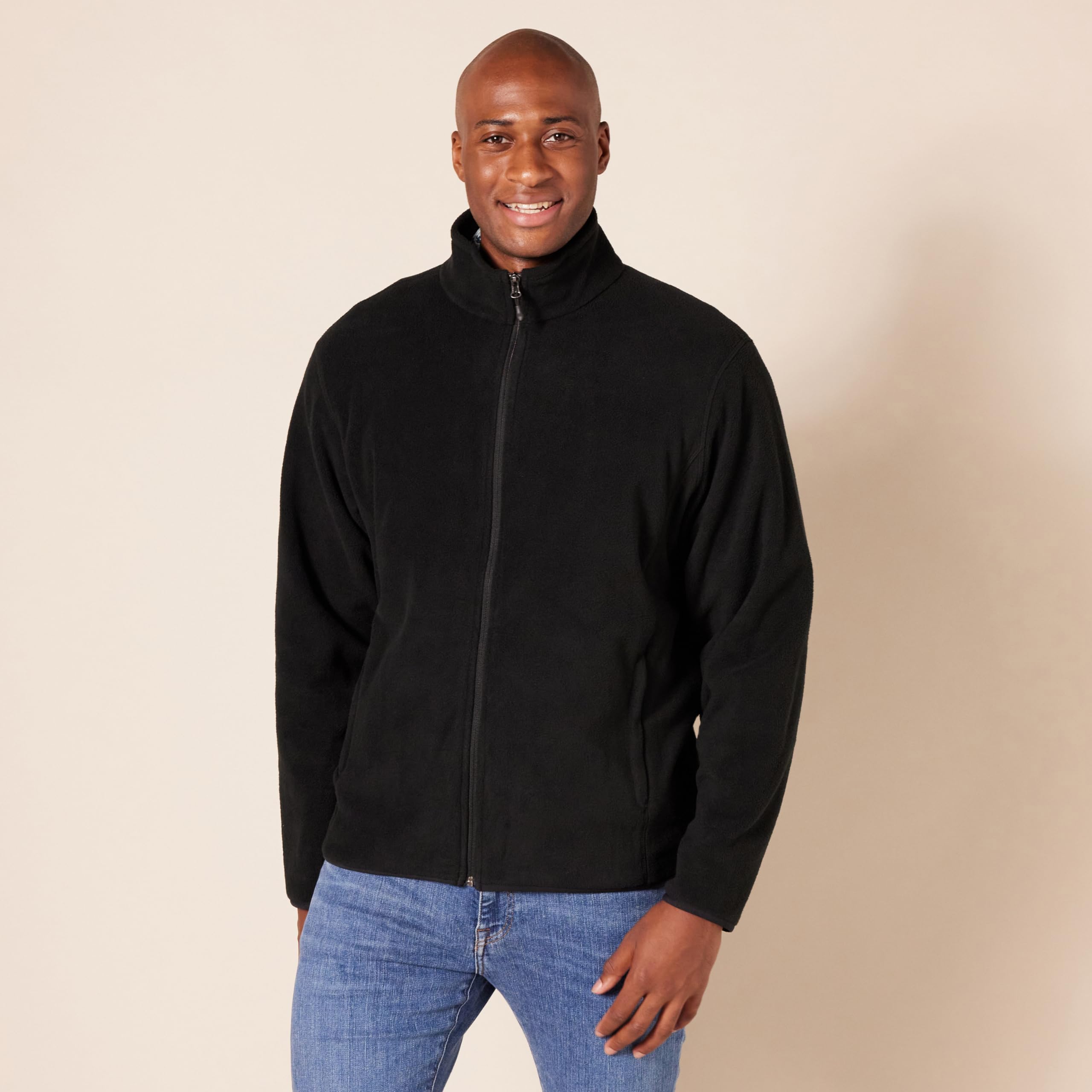 Amazon Essentials Men's Full-Zip Polar Fleece Jacket (Available in Big & Tall), Black, Large