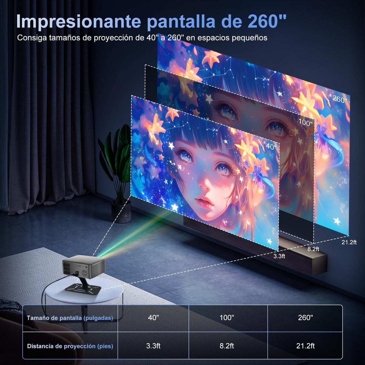 Salange Proyector Portátil, Mini Proyector 4K & 8k, Proyectores Android 14 Inteligente, WiFi 6 y Bluetooth 5.2, Auto Enfoque/Keystone, 1080P FHD Smart Projector para Exterior/Cine en Casa