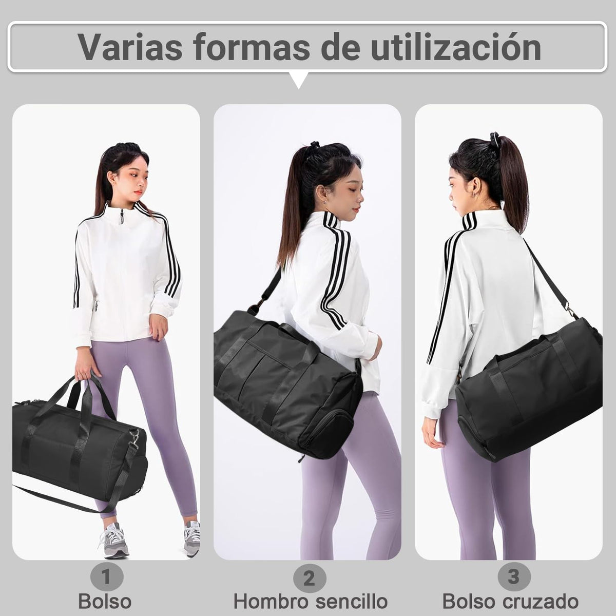 Dry Wet Bolsa de gimnasio deportiva con bolsillo separado, bolsa de lona con compartimento para zapatos, bolsa de viaje, entrenamiento, natación, yoga para mujeres y hombres (negro)