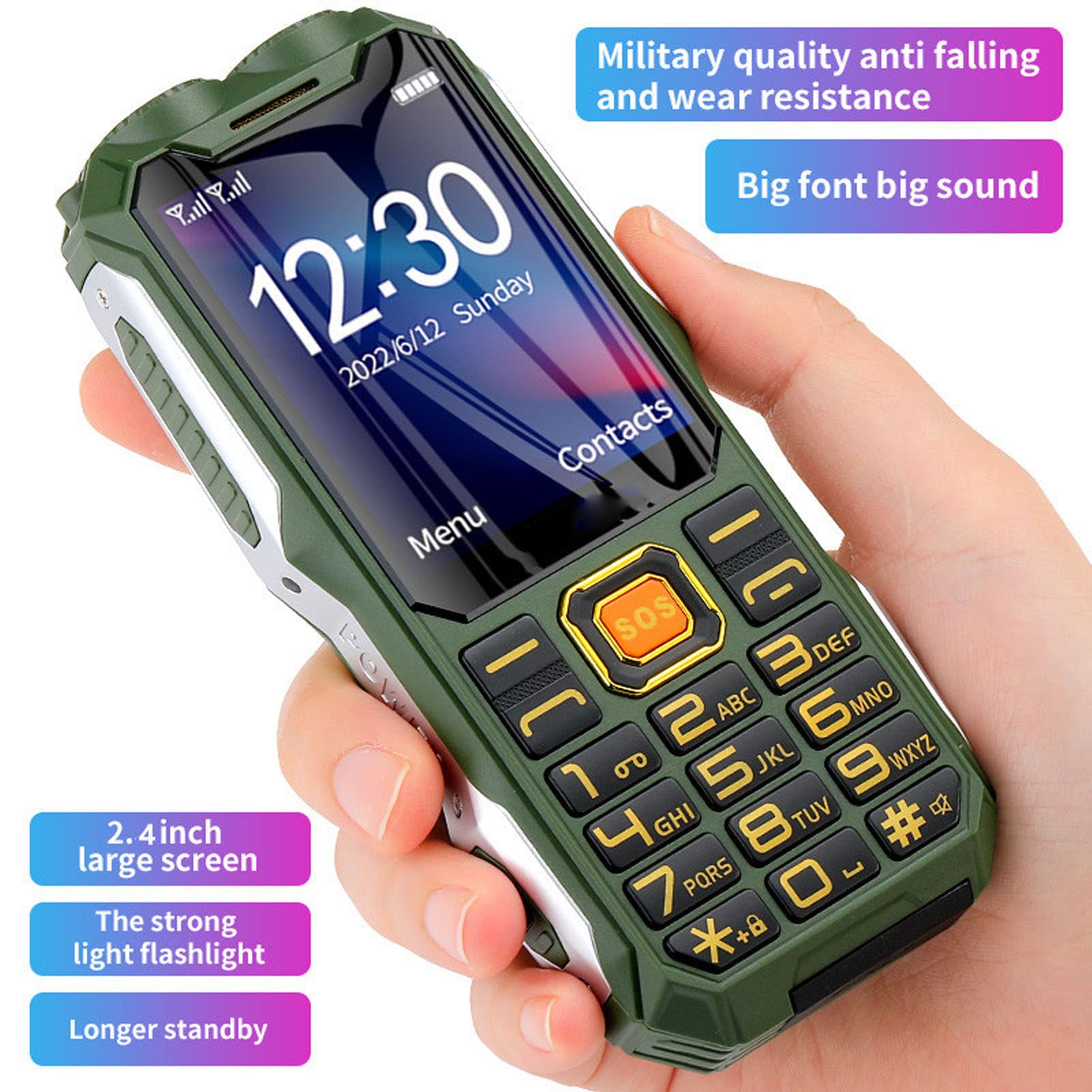 Teléfono celular para personas mayores, 2.6in Botones grandes de alto volumen 16800mAh Teléfono móvil de larga espera para personas mayores, música, radio, linterna 2G Teléfono celular multifuncional