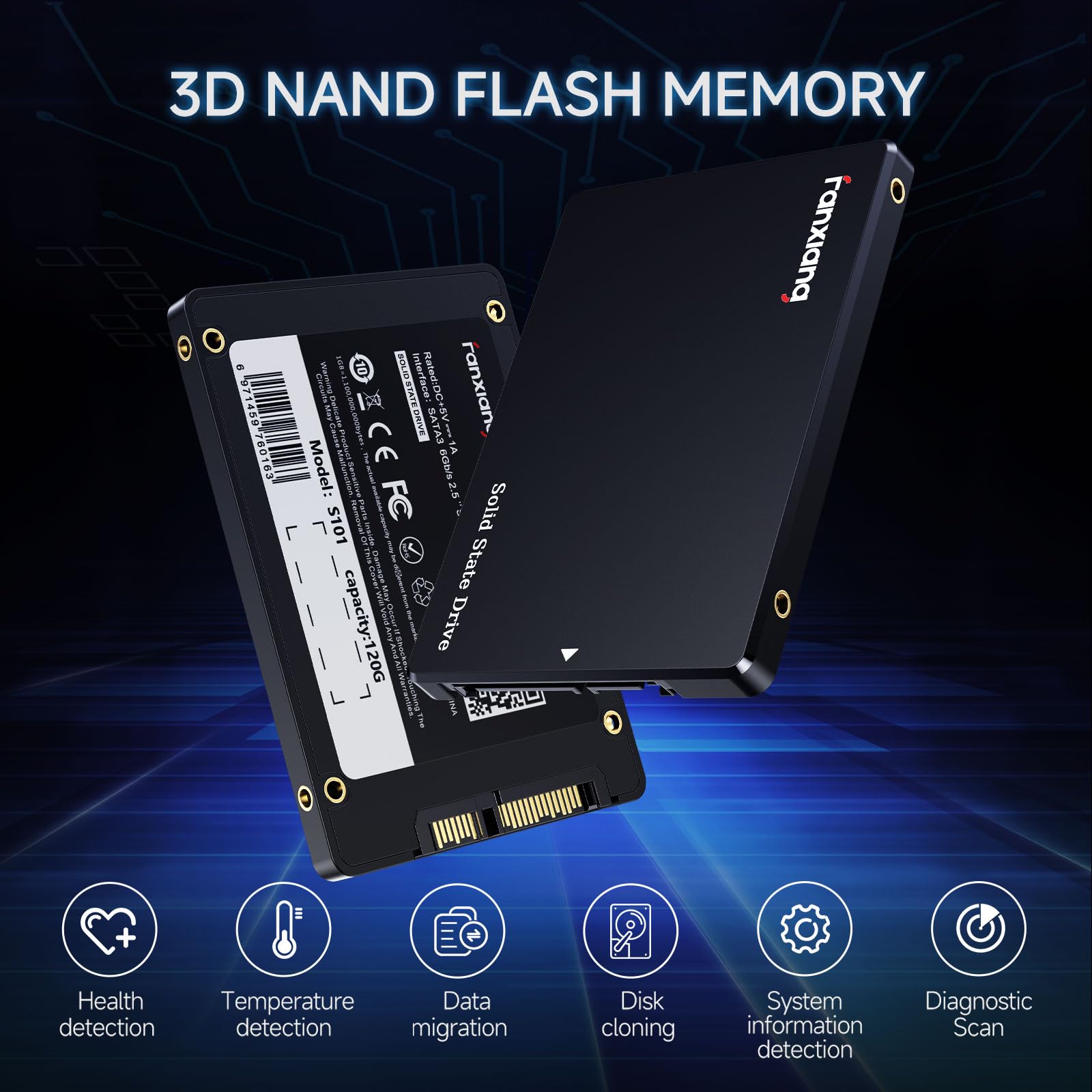 fanxiang SSD SATA 1TB 2.5" SATA III 6 GB/s Unidad de Estado Sólido Interna, hasta 560 MB/s, 3D NAND con caché SLC, para Laptop y PC de Escritorio, Mejora de Rendimiento, 7 mm (0.28"), S101Q