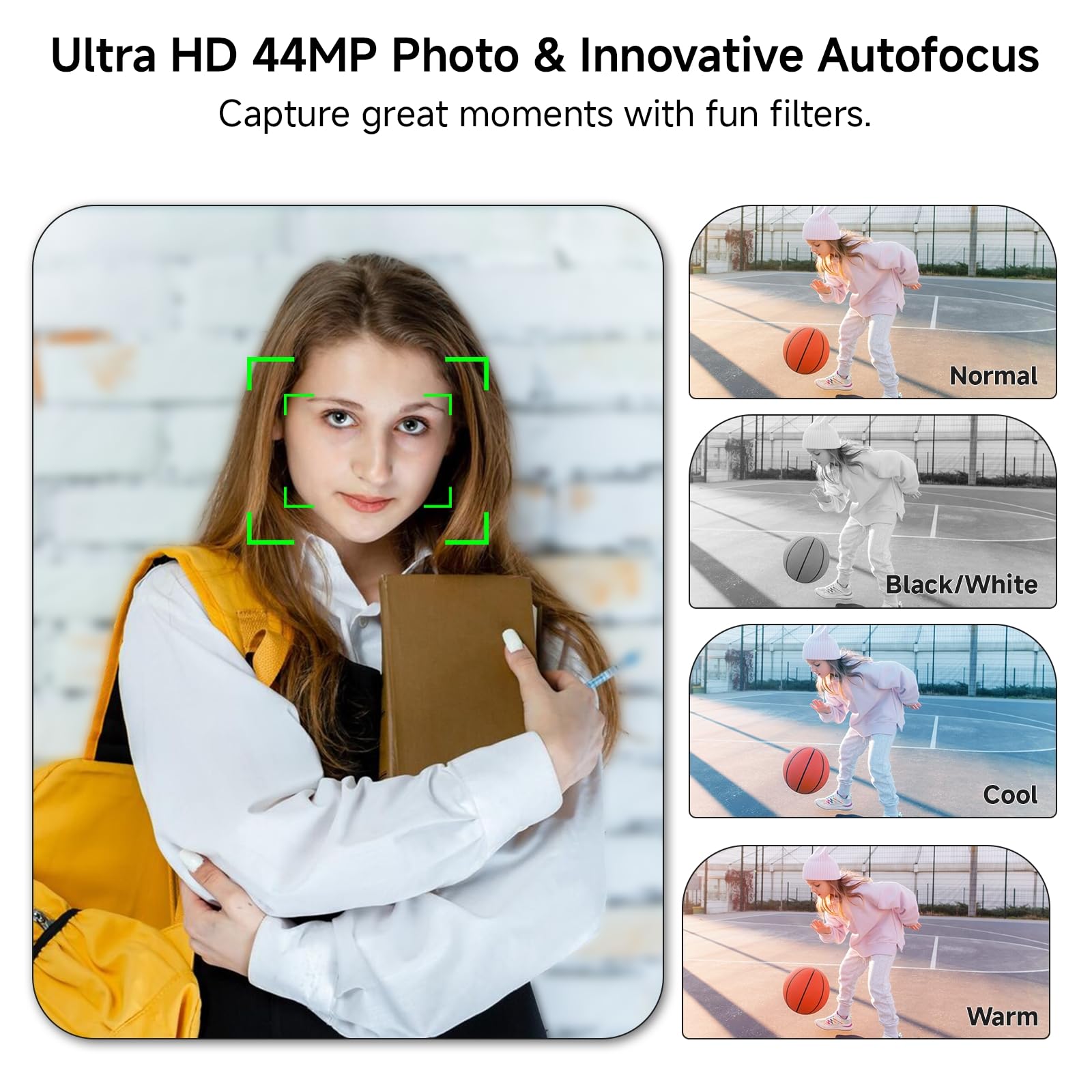 Cámara digital, SMARTKLIK 2026 4K Cámaras digitales con enfoque automático para adolescentes, cámara plateada de punto y disparar para niños con zoom 16X, tarjeta SD de 64GB, compacta y pequeña para