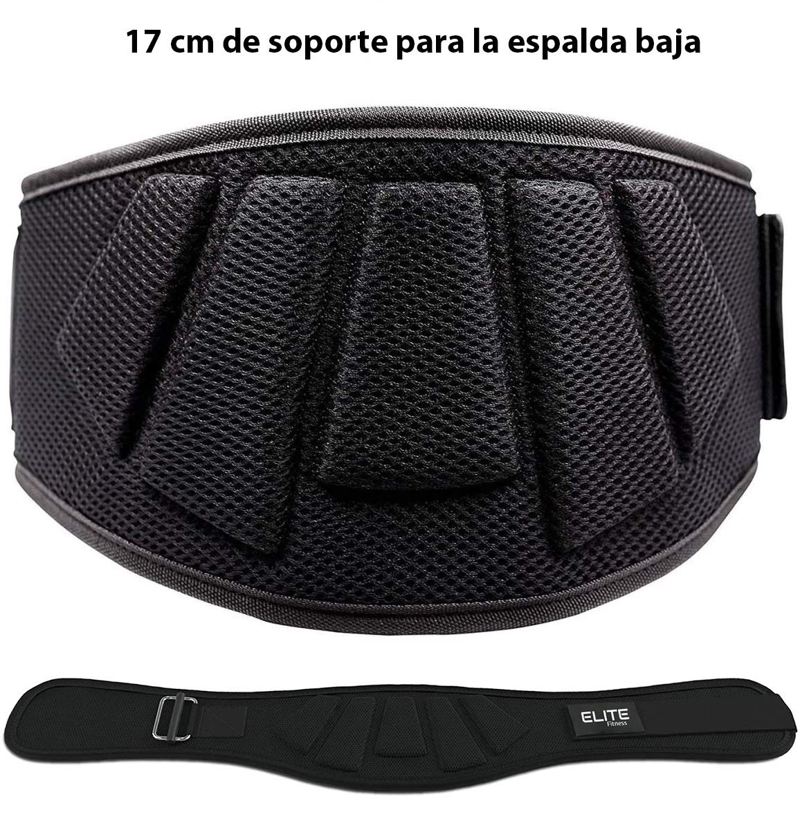 Cinturon para gimnasio, faja para soporte de espalda baja, ideal para levantamiento de pesas, 17cm de soporte, (Negro, Grande)