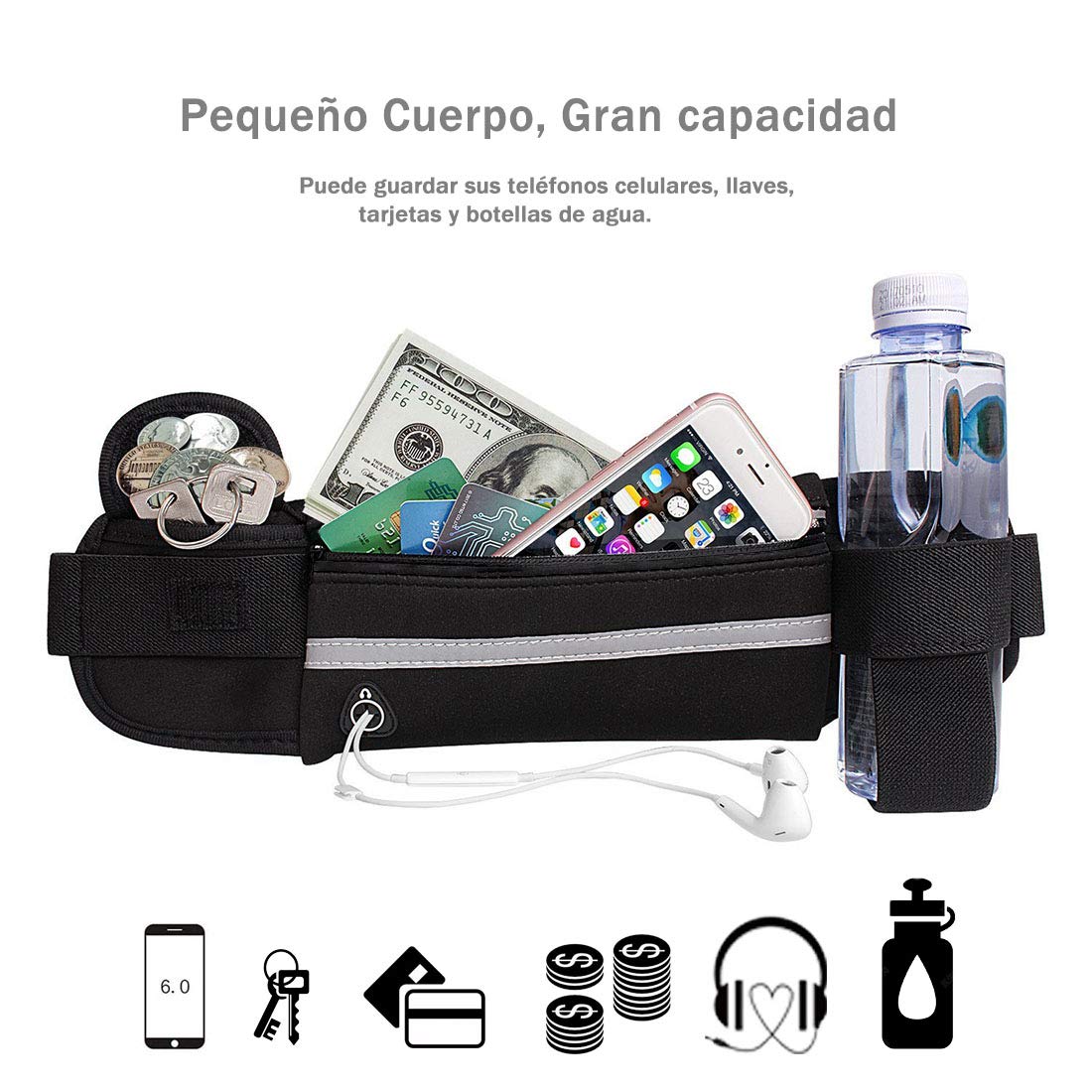 DQST Cangurera Deportiva, Bolsa Deportiva con Cinturón Elastic y Bolsillos de Auricular y Llaves, Riñoneras Deportivas de Hombres y Mujeres para Correr, Ciclismo, Gimnasio(1 pack)