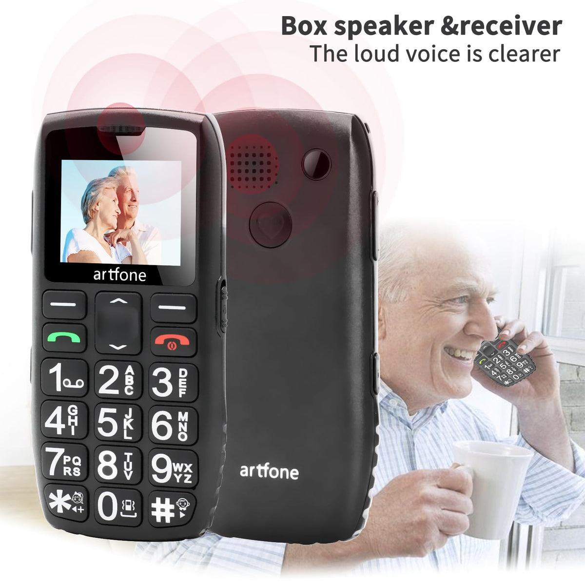 artfone 4G Teléfono Móvil para Personas Mayores con Botón Grande, Teléfono Basico para Ancianos 4g/LTE, con Función SOS, Volumen Alto, 1800 mAh con Base de Carga, Un Solo SIM, Linterna (Negro)