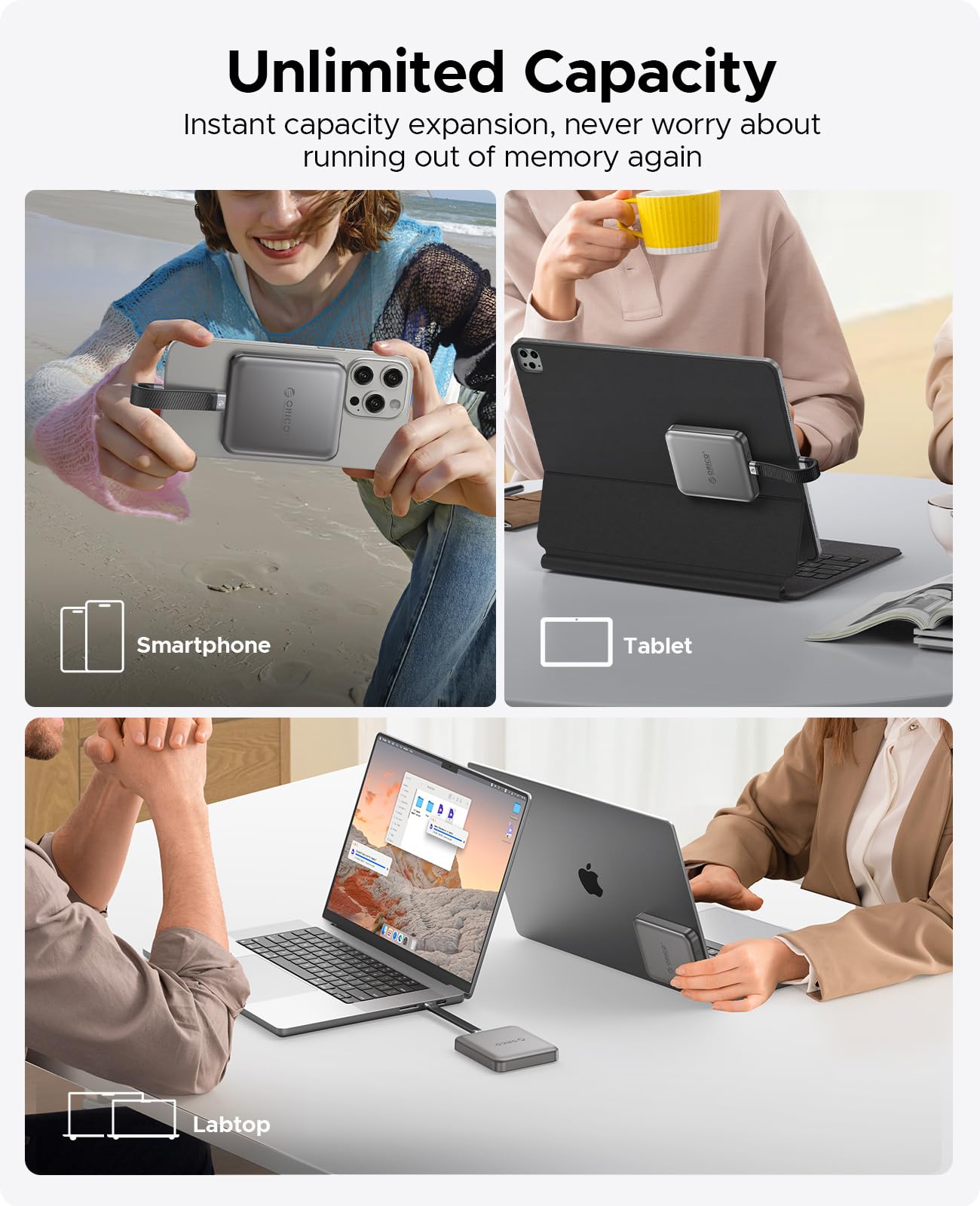 ORICO 512 GB SSD Magnético Externo hasta 2000 MB/s, 4K ProRes HDR, Unidad de Estado Sólido Portátil para Smartphone, Tablet y Ordenador- A20PLUS (Gris)