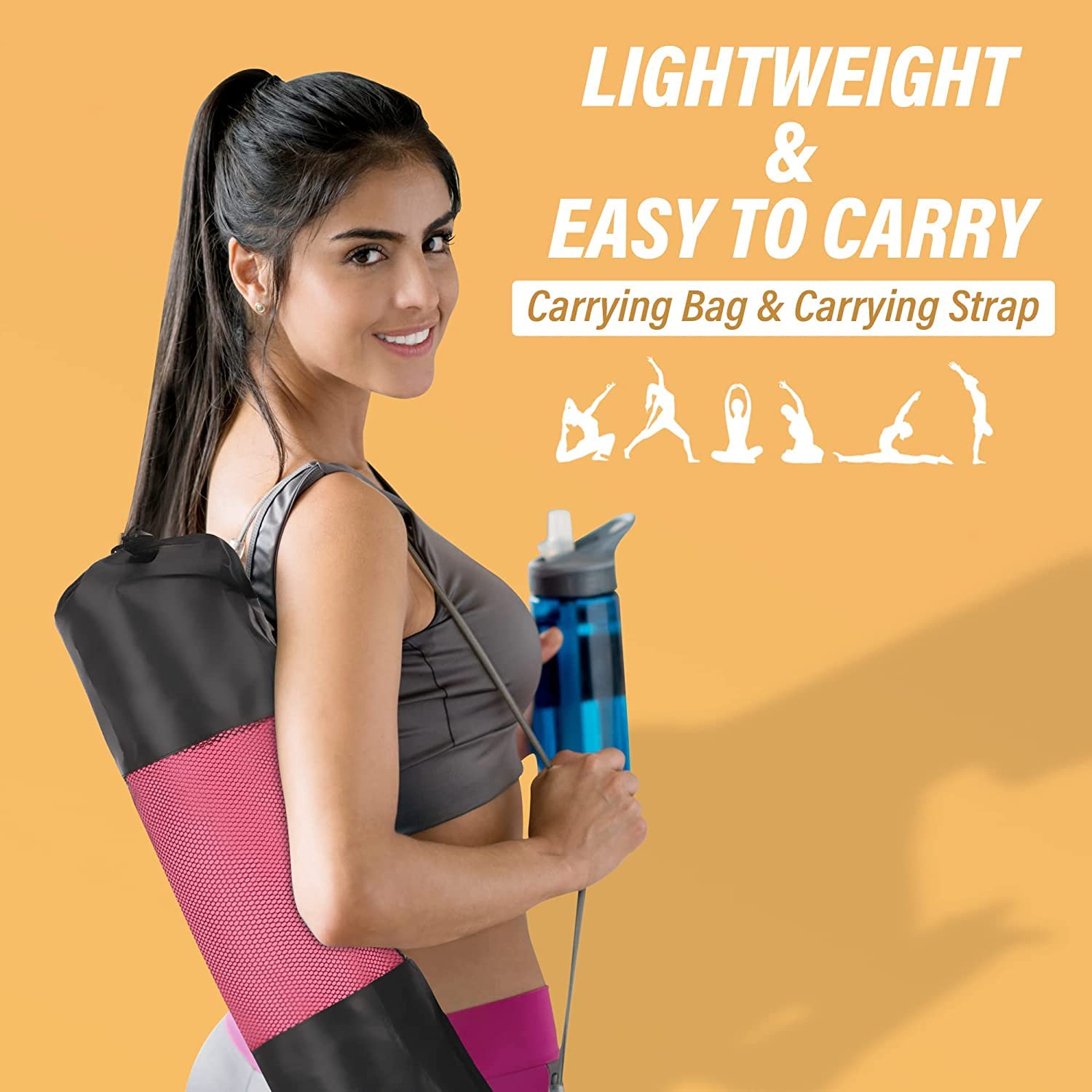 MUZENS Tapete para Yoga/Pilates y Deportes, Esterilla Yoga Antideslizante con Bolsa y Correa para Llevar al Hombro, Esterilla de Gimnasia Acolchada para Ejercicio Fitness 183x 61x 0.6cm