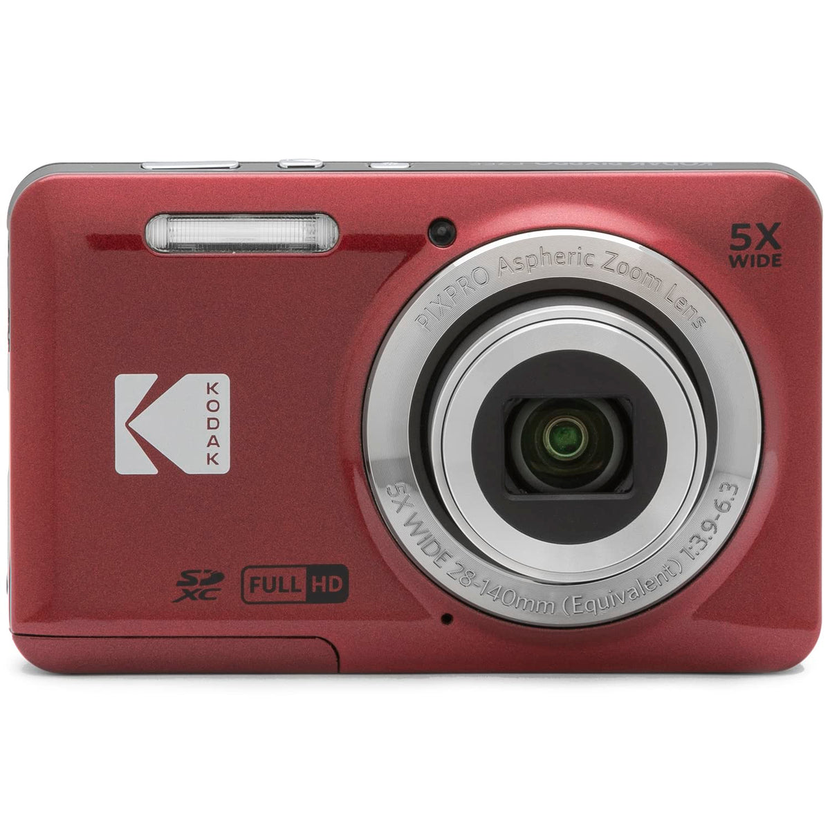 Cámara digital Kodak PIXPRO FZ55, paquete en rojo con tarjeta de memoria Lexar de 32 GB de alto rendimiento 800x UHS-I SDHC + estuche para cámara Deco Photo Point and Shoot Field Bag