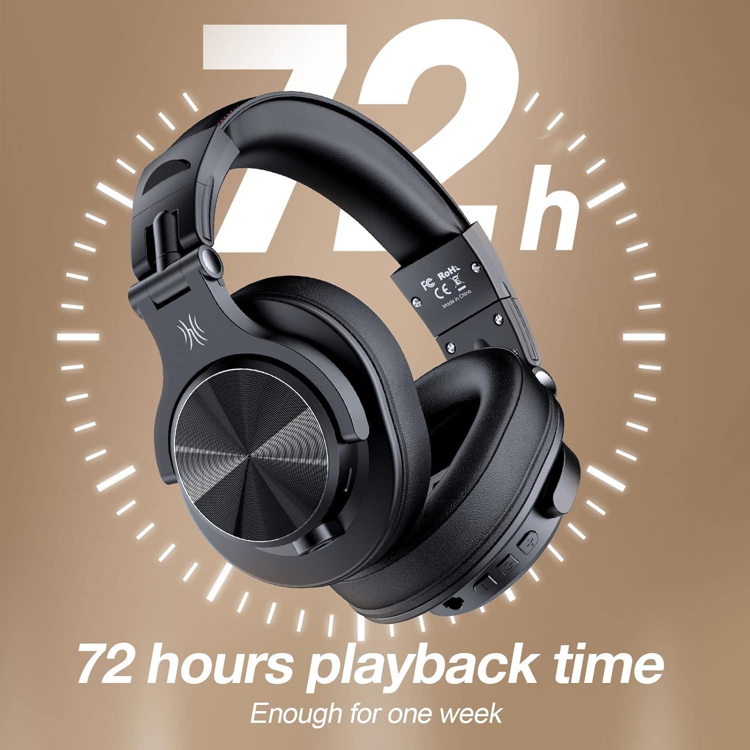 OneOdio A70 - Auriculares Bluetooth sobre la oreja, auriculares inalámbricos con tiempo de reproducción de 72 horas, de alta resolución, micrófono integrado, conector de audio con cable de 3,5 mm/6,35