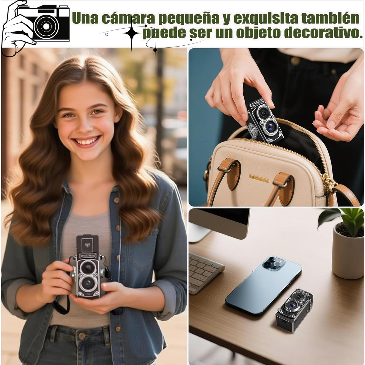 BIYCYI Retro Cámara Digital, Mini Cámara Réflex de Doble Objetivo