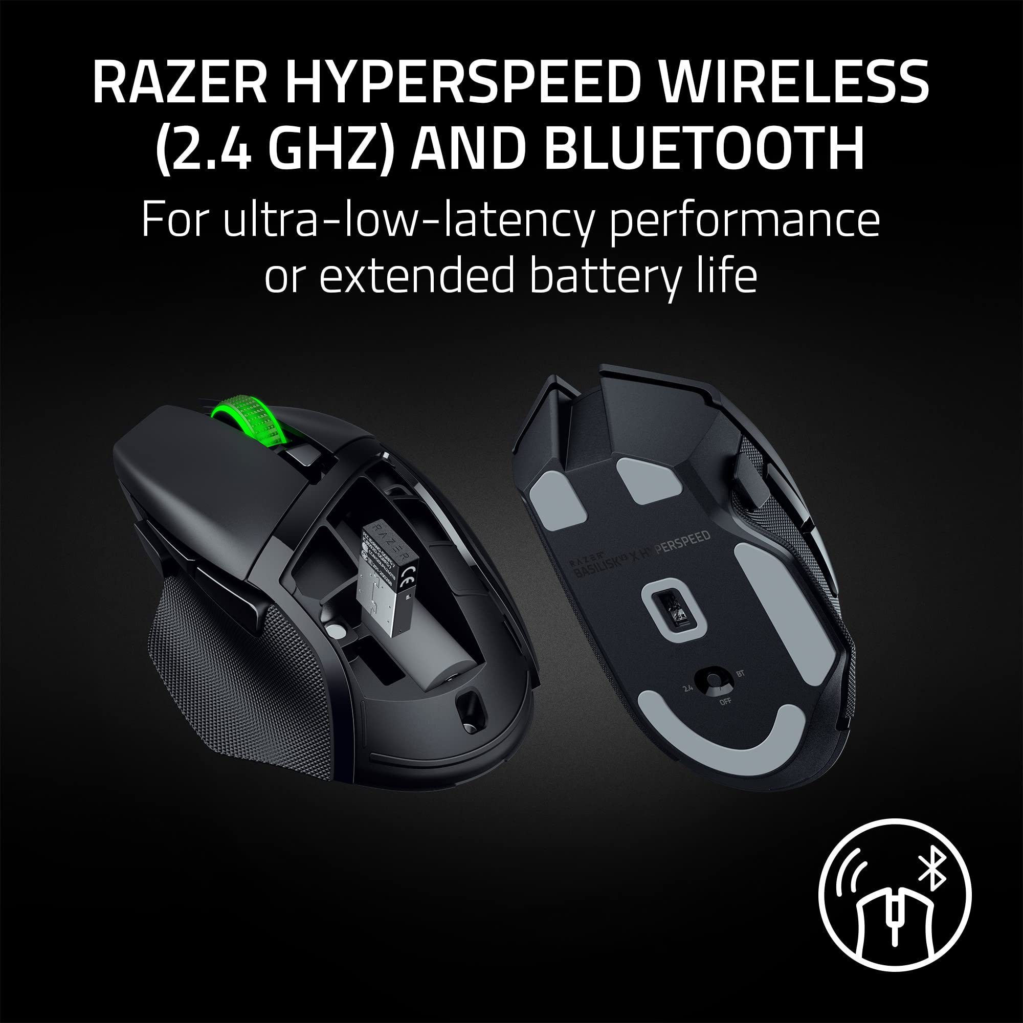 Razer Basilisk V3 X HyperSpeed mouse inalámbrico personalizable para juegos: interruptores mecánicos Gen-2-5G Sensor óptico avanzado de 18 K - Chroma RGB - 9 controles programables - Negro clásico