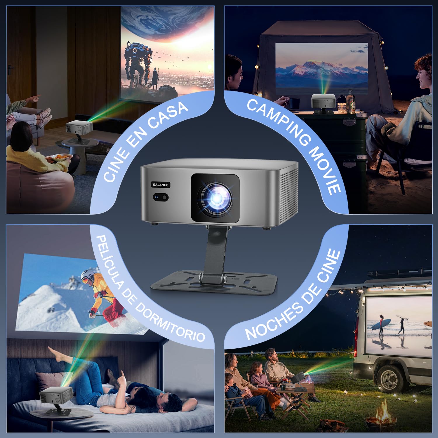 Salange Proyector Portátil, Mini Proyector 4K & 8k, Proyectores Android 14 Inteligente, WiFi 6 y Bluetooth 5.2, Auto Enfoque/Keystone, 1080P FHD Smart Projector para Exterior/Cine en Casa