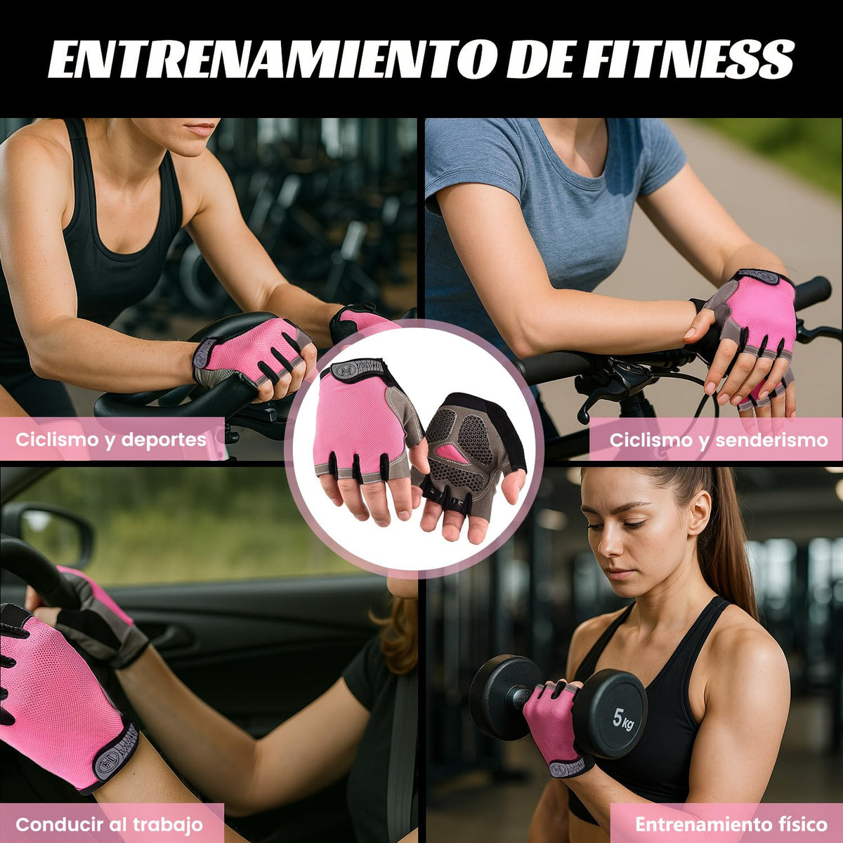E T EASYTAO Guantes Deportivos Mujer y Hombre, Guantes de Fitness y Ciclismo, Diseño Medio Dedo y Transpirable para Levantamiento, Ejercicio Físico o Entrenamiento al Aire Libre (Rosa, S)
