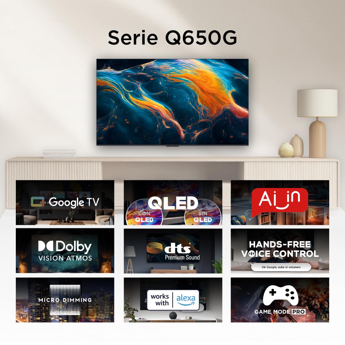 TCL Smart TV Pantalla 55" 55Q650G Google TV QLED Compatible con Alexa
