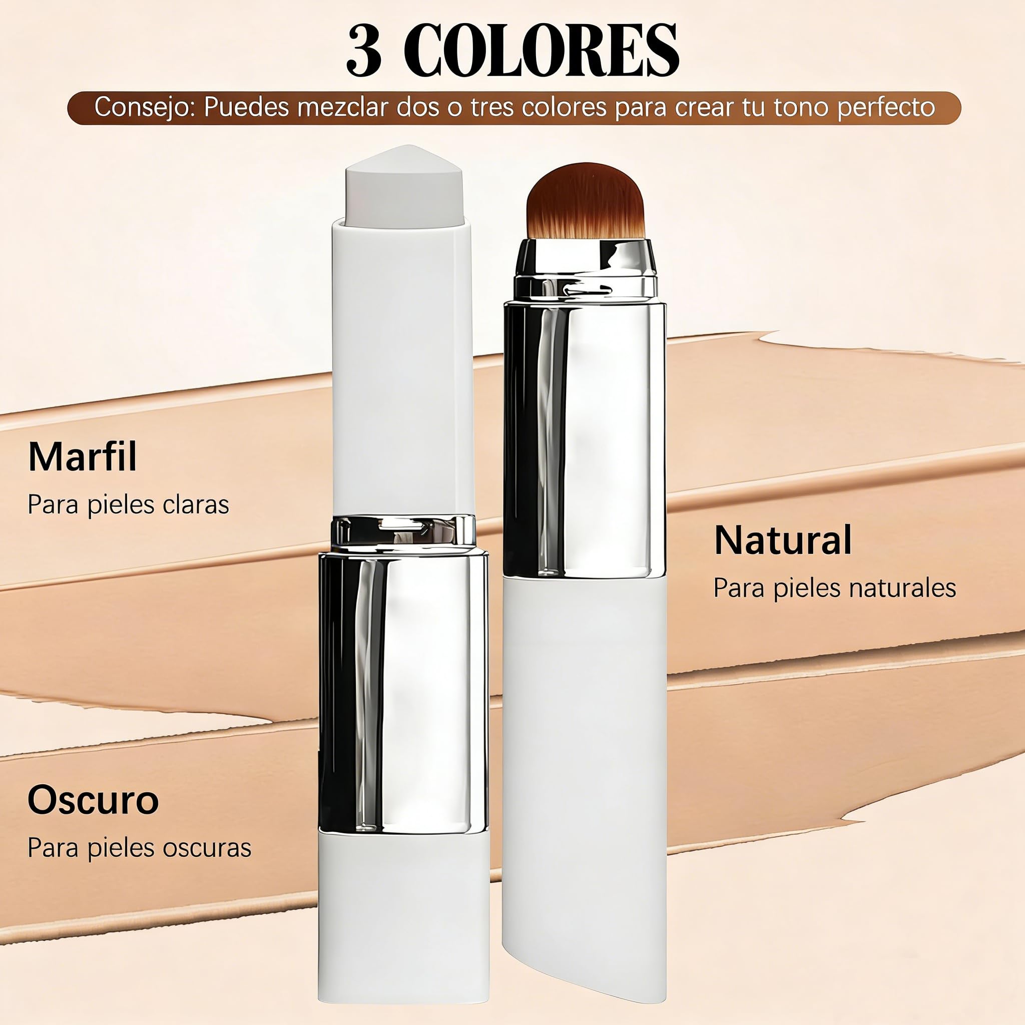 Barra de base, barra de bases decolorada coreana, sper hidratante, manteniendo una cobertura completa del maquillaje de bases de crema hidratante - cepillo desmontable de doble cabeza (Marfil)