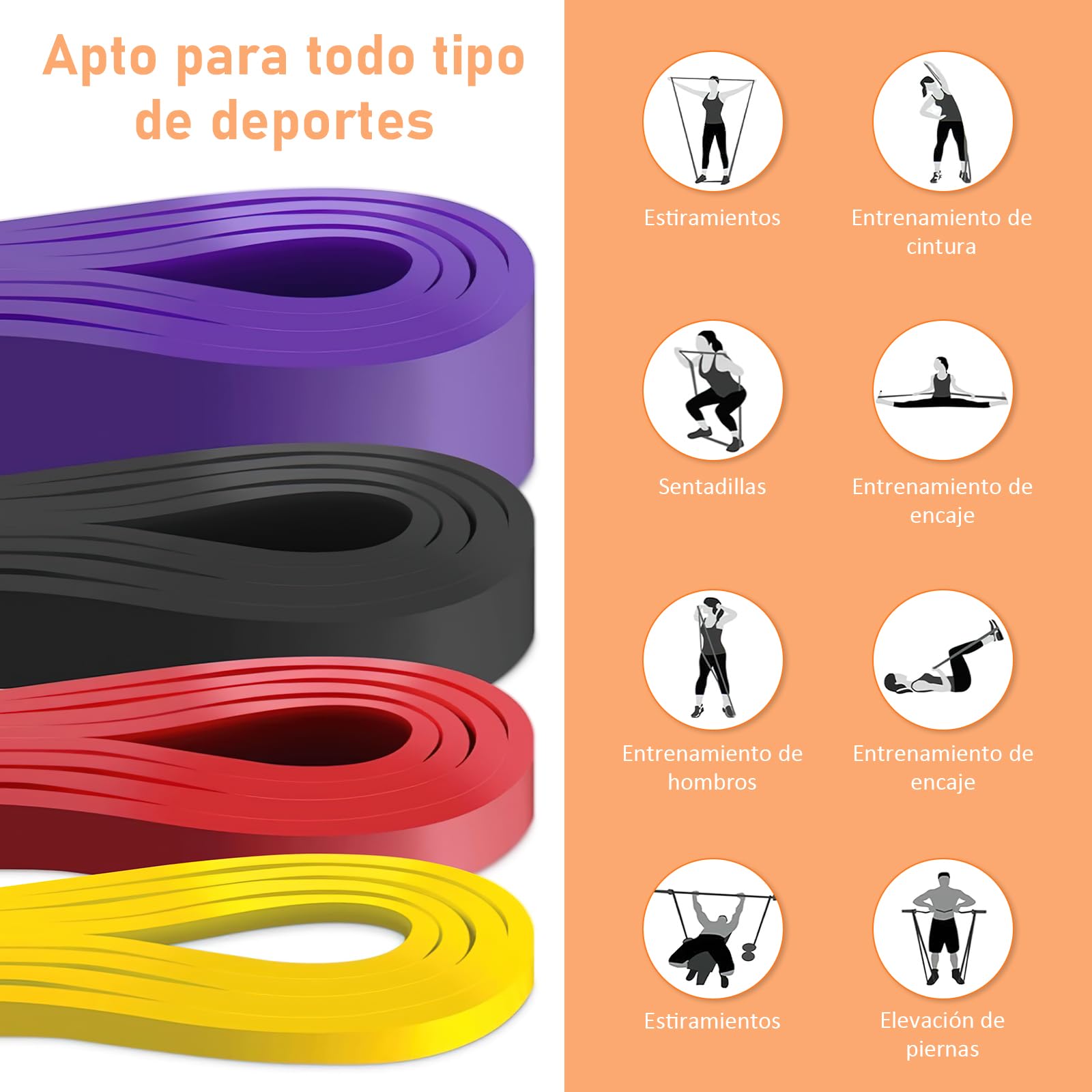 4 Pack Bandas de Resistencia para Ejercicio,Bandas de Resistencia con 2 Asas, Anclaje para Puerta, Gancho y Bolsa,Bandas Elásticas para Hombres y Mujeres para Ejercicio, Fitness, Entrenamiento, etc