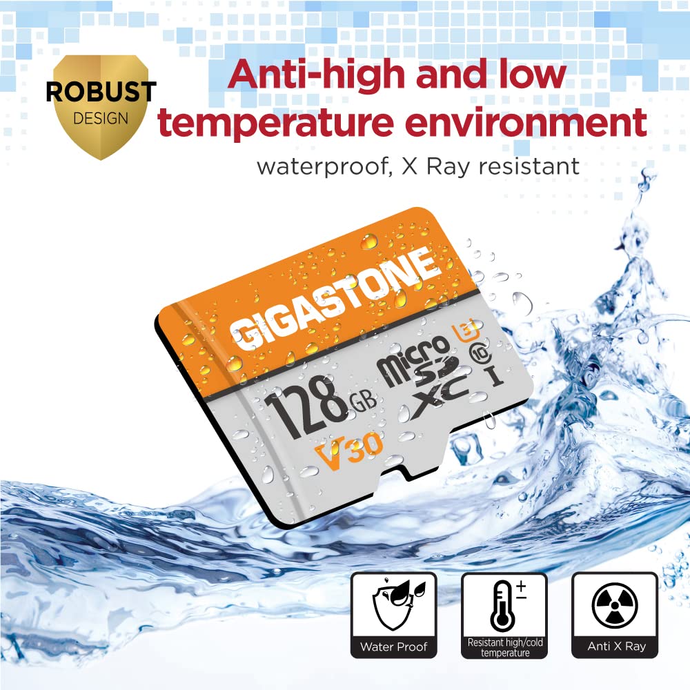 Gigastone Tarjeta de Memoria Micro SD 128 GB, Paquete de 2, Vídeo 4K UHD, Cámara de Vigilancia y Seguridad, Cámara de Acción, Drone Profesional, 95 MB/s Micro SDXC UHS-I A1 Clase 10