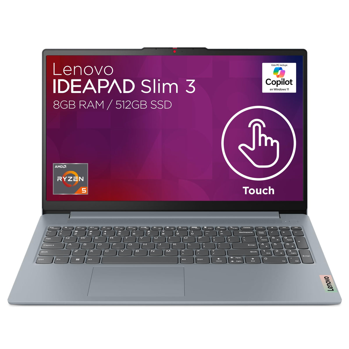 Lenovo Laptop IdeaPad Slim 3 15ABR8 | 15.6" FHD Touchscreen AMD Ryzen 5 5 7430U 8GB RAM 512GB SSD | Dolby Audio Cámara HD 720p | Windows 11 Home Arctic Grey