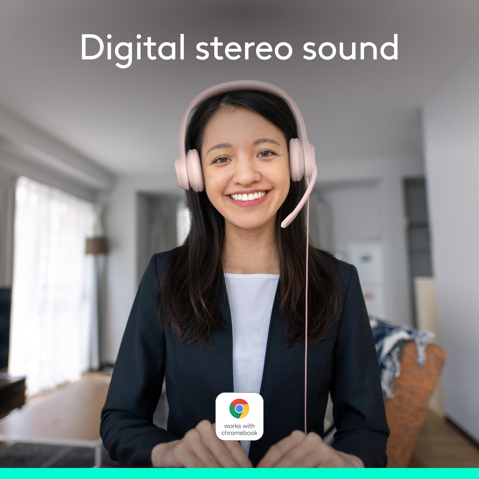 Logitech H390 Headsets con Cable para PC/Laptop, Auriculares estéreo con micrófono y cancelación de Ruido, USB-A, Controles directos, Funciona con Chromebook - Rosa