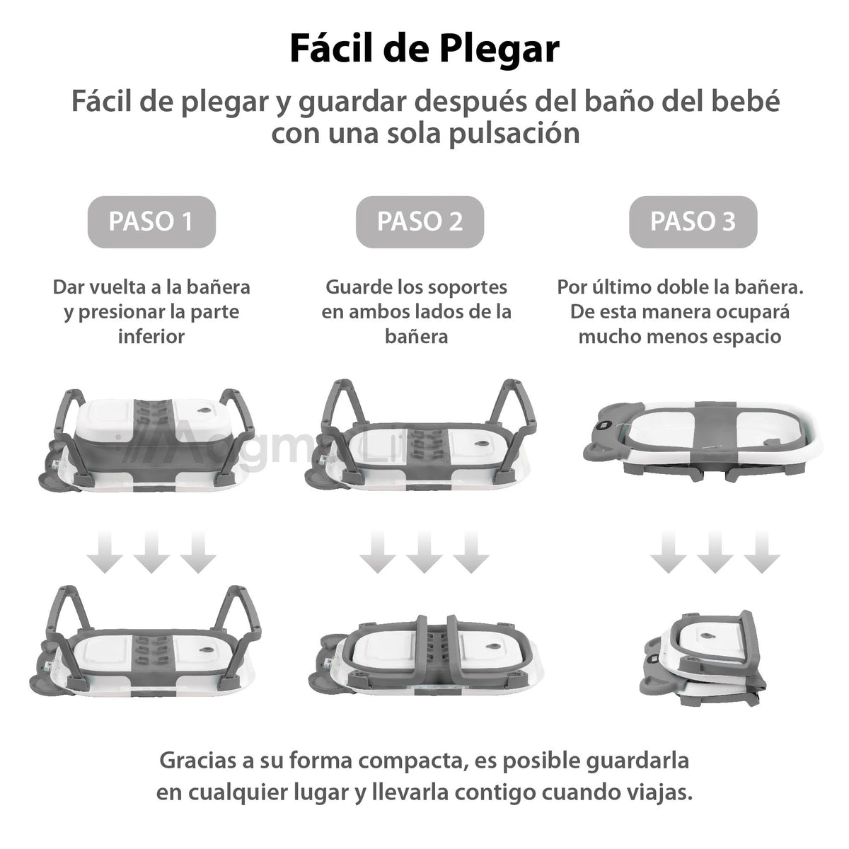 Bebbly Bañera para Bebé: Moderna Tina de Baño Plegable para Bebé, con Sensor de Temperatura y Cojín Antideslizante, Segura para Bebé Recién Nacido a 12 meses. ¡Garantiza Tranquilidad y Practicidad para tu Bebé! (Gris)