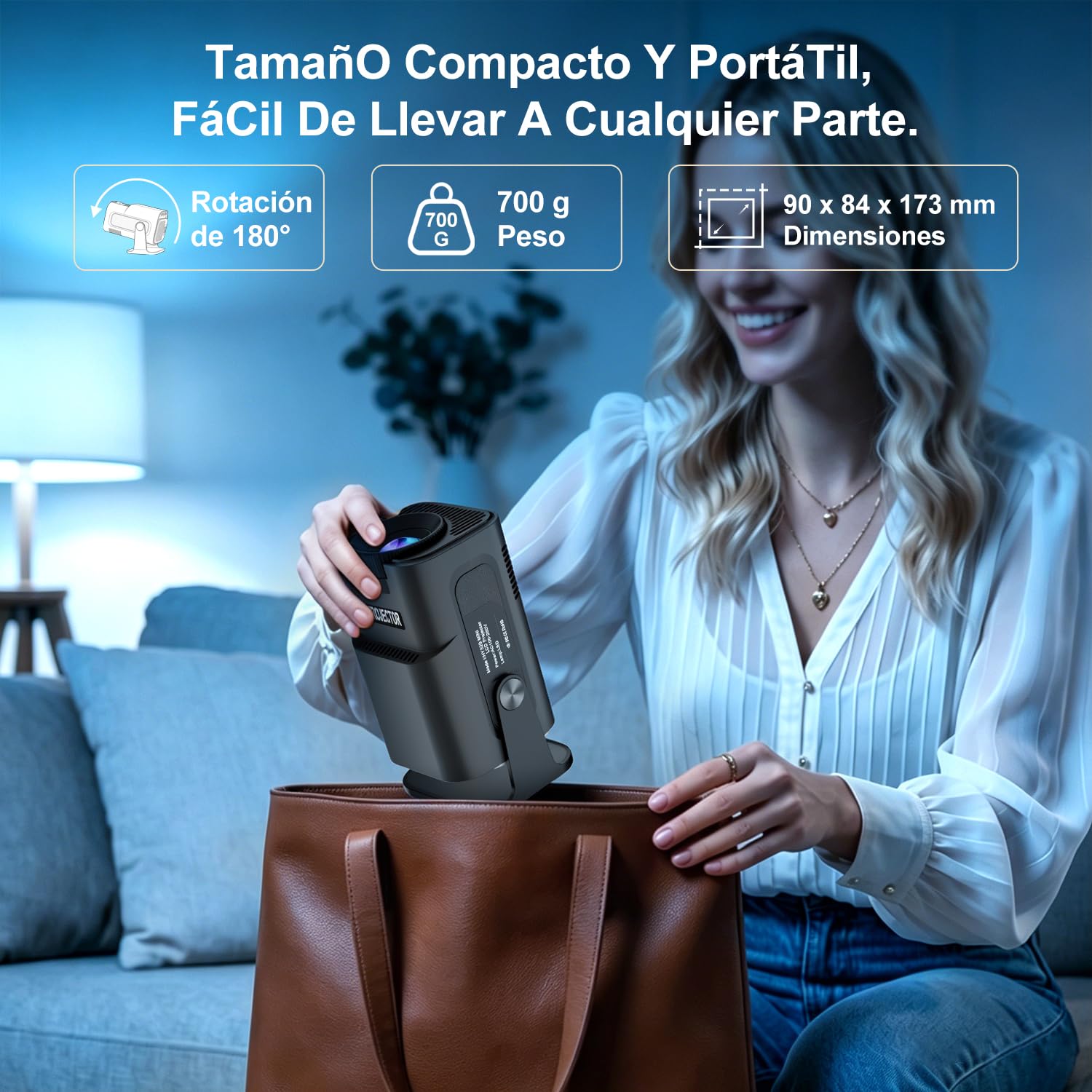 Salange Proyector Portátil, Mini Proyector 4K Soporte, Smart Proyectores Android Inteligente para Exterior/Cine en Casa, WiFi 6 y Bluetooth 5.2, Auto Keystone, Compatible con iOS/Android/PC/PS (Negro)