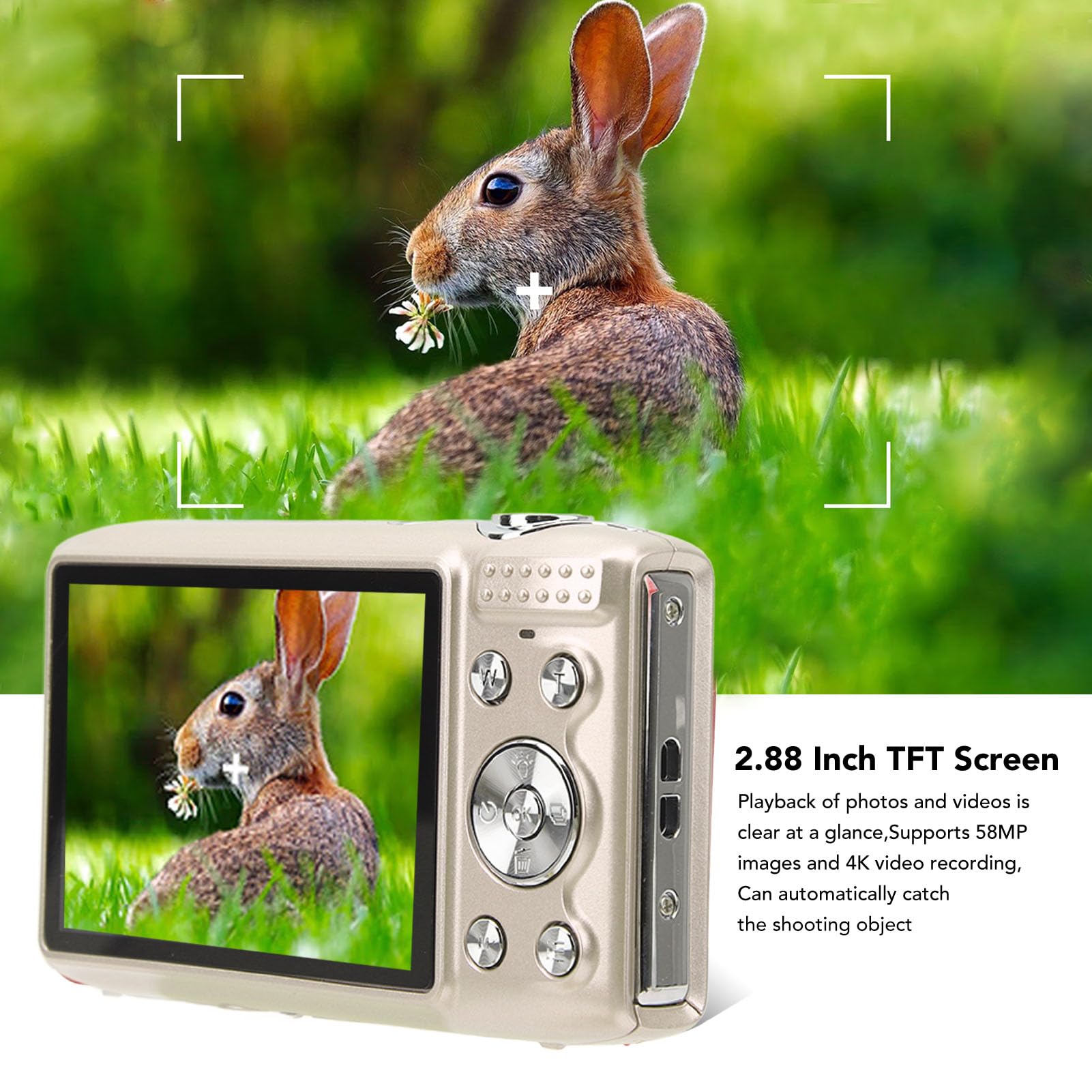 Cámara Digital 4K Yunseity, 58MP con Zoom 16X, Pantalla TFT HD 2.88 Pulgadas, Oro Dorado