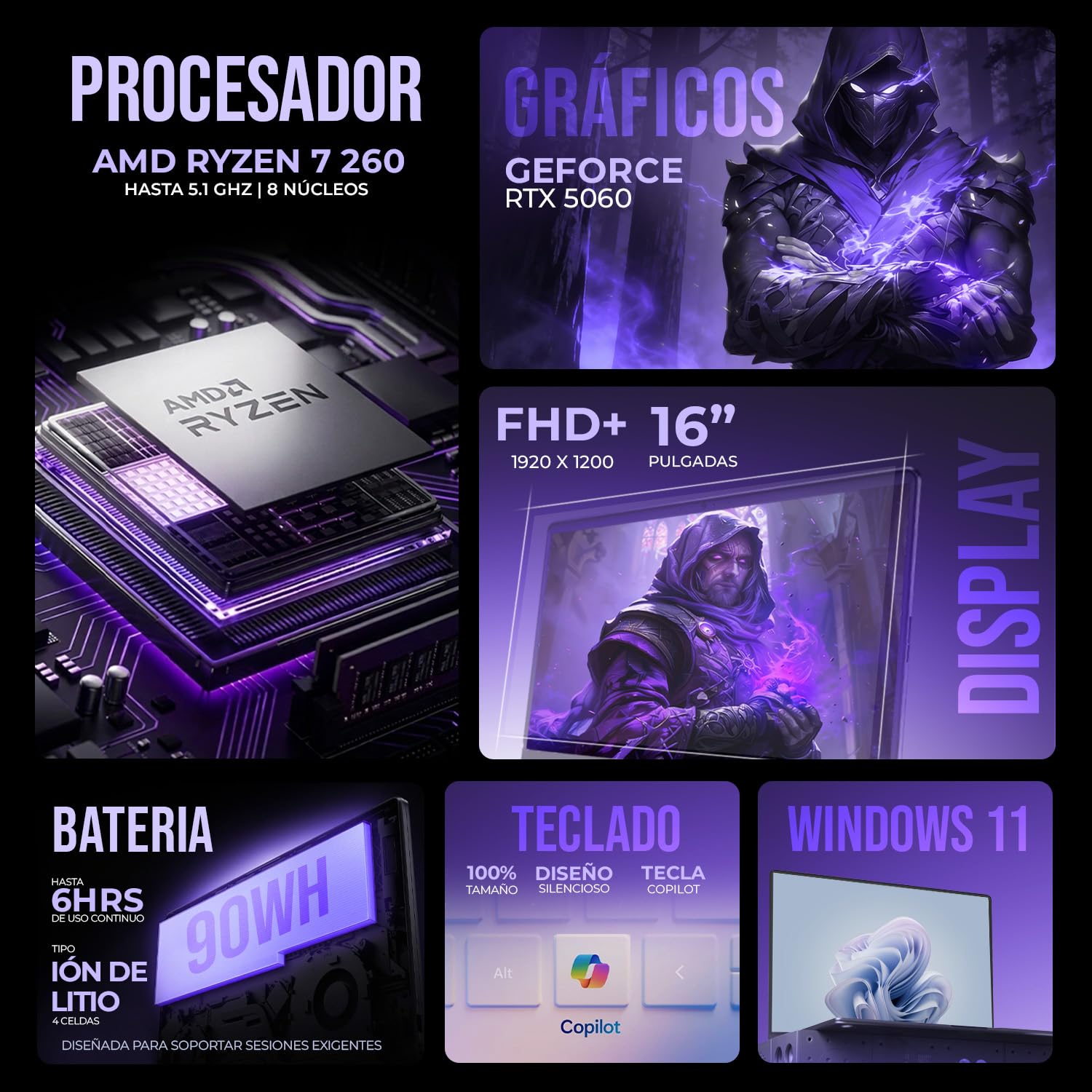ASUS TUF Gaming A16 Laptop IA Gamer Nvidia GeForce RTX 5060 8GB DLSS Ryzen 7 260 NPU Rendimiento Total 38 Tops 32GB 1TB Pantalla 16" IPS FHD+ 165Hz Teclado Ingles Copilot Gaming Proxima Generacion