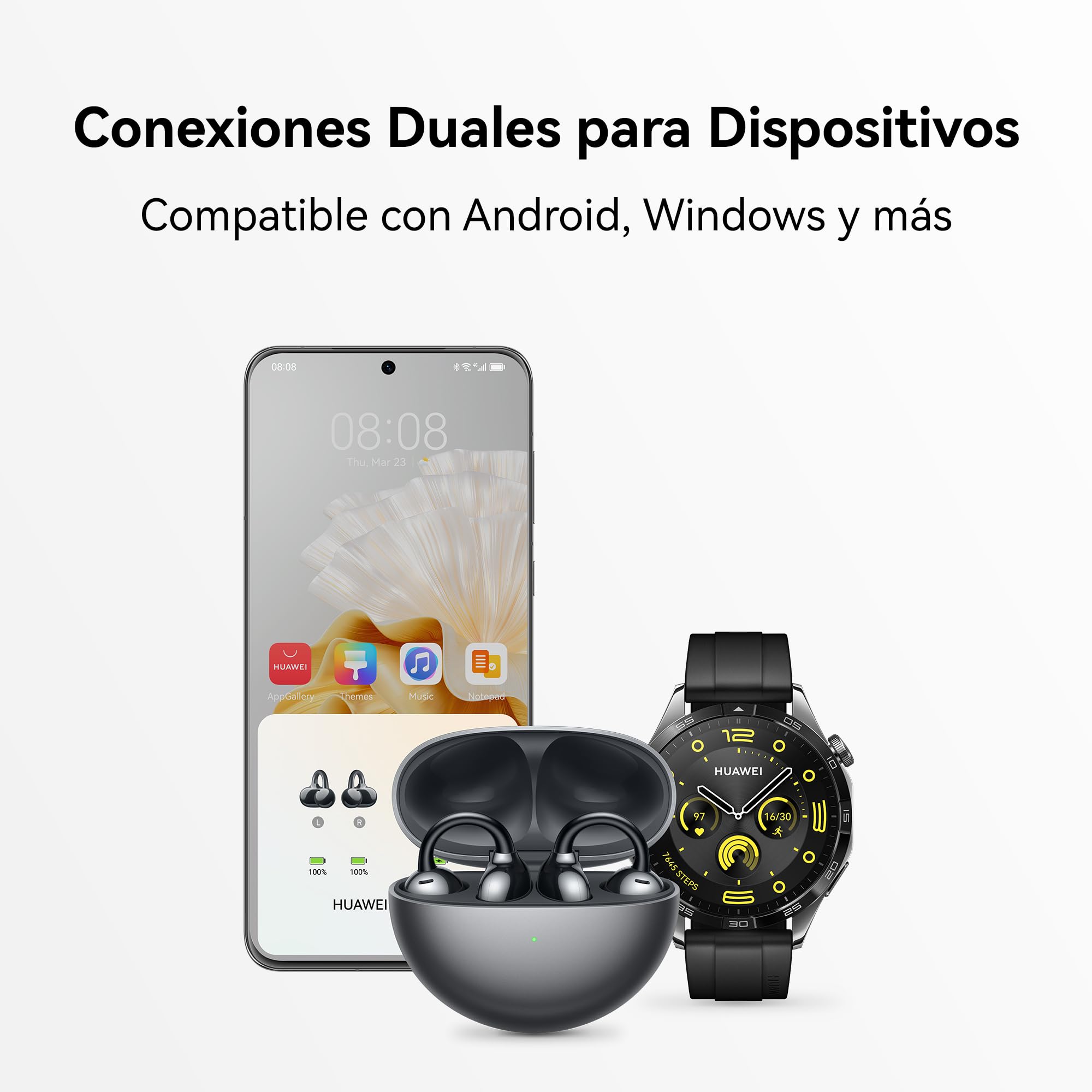 HUAWEI FreeClip Audífono Inalámbricos, iOS y Android, Negro