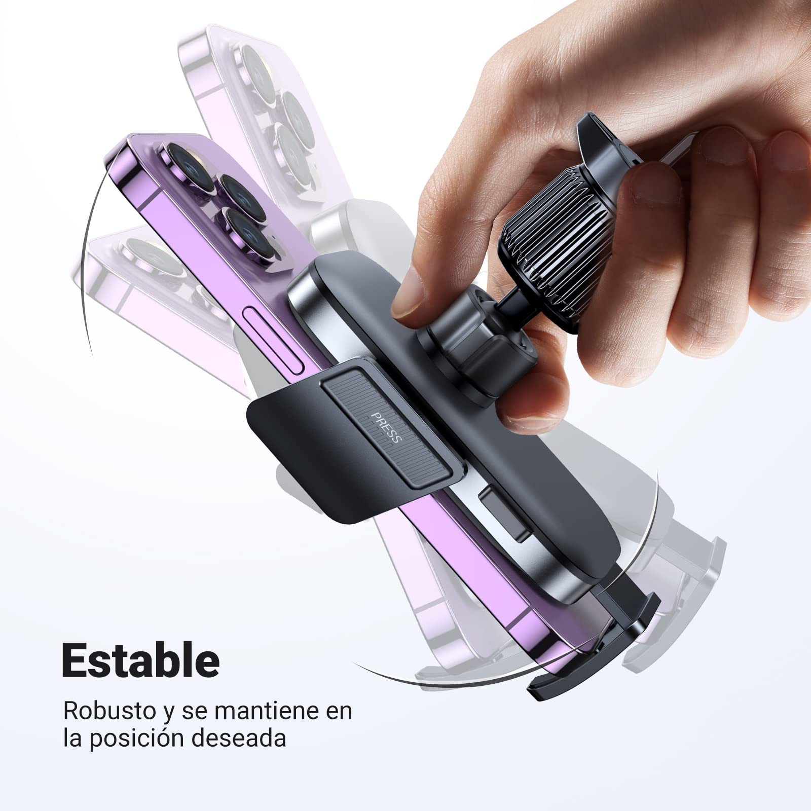 UGREEN Soporte Celular Automóvil, Base Porta Móvil Auto Giratorio 360° con Gancho Metálico y Botón de Liberación, Uso con Una Sola Mano para iPhone 16 15 14 13 Pro MAX, Galaxy S24 S23 S22 Ultra