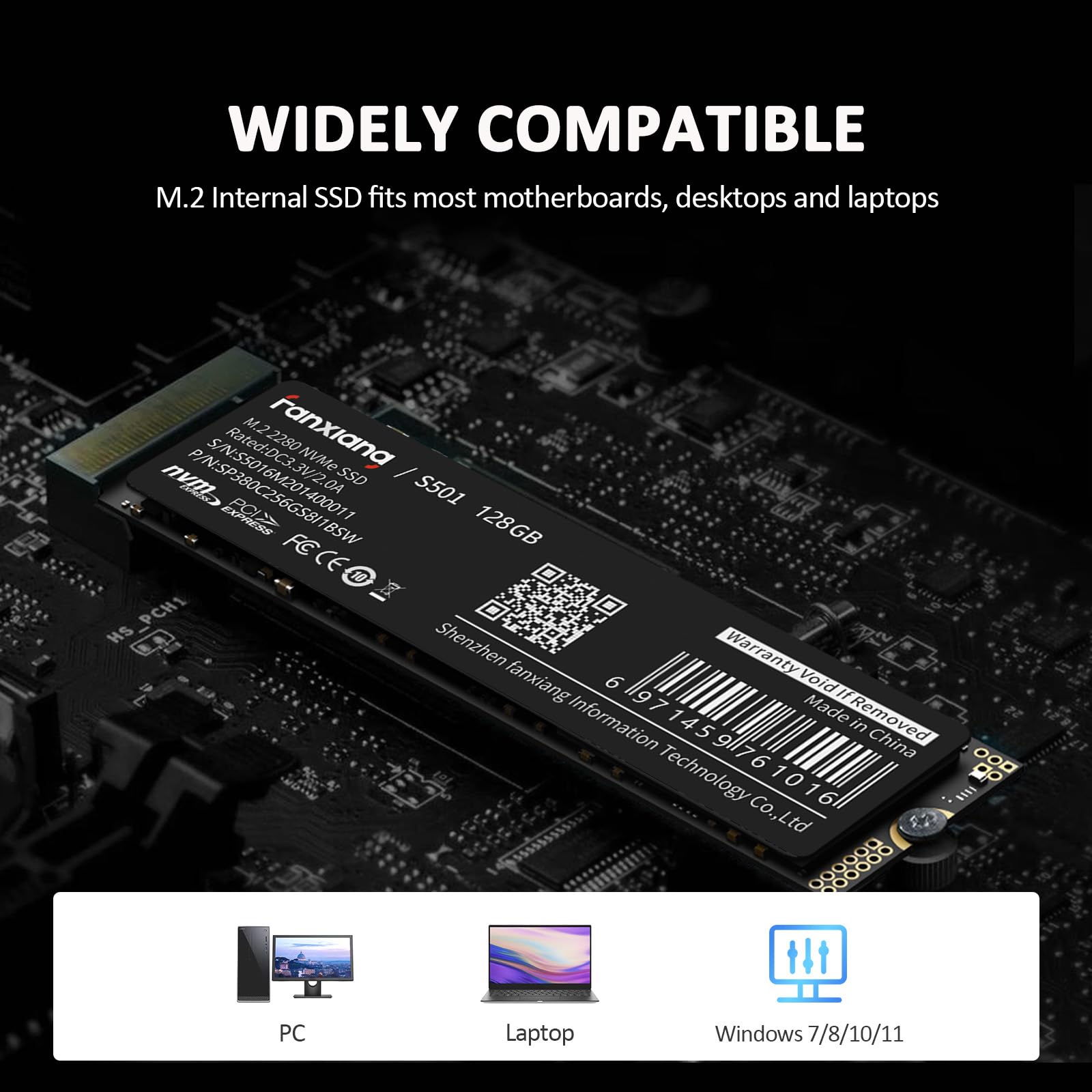 fanxiang S501 128GB NVMe SSD 3D NAND1.3 PCIe Gen3x4 M.2 2280 Unidad Interna de Estado sólido (Velocidad de Lectura de hasta 1130 MB/s) Compatible con portátiles y PC de computadora