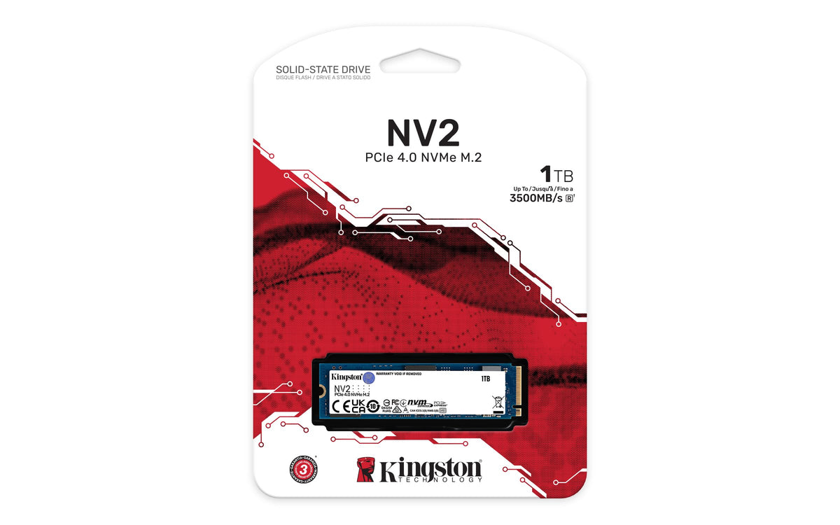Kingston SSD NV2, Capacidad: 1000 GB, Factor de Forma: M.2 2280, Interfaz: NVMe PCIe Gen 4.0 x 4 Carriles, Lectura: 3500MB/s y Escritura: 2100MB/s, Numero de Parte: SNV2S/1000G