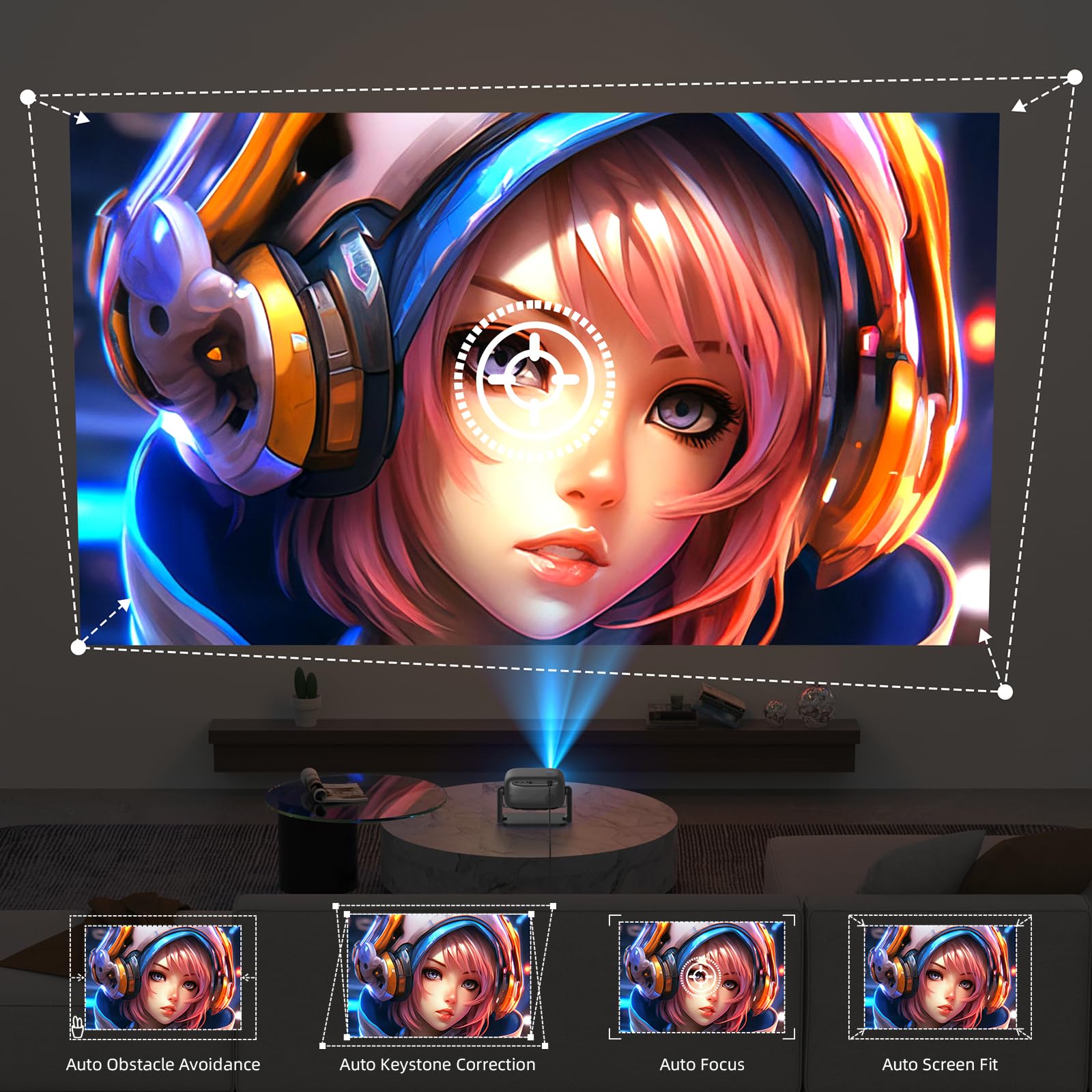 Bettdow Proyector Full HD 1080P con Licencia Oficial Netflix, Control por Voz AI, Altavoz Integrado, Compatible con PC Laptop TV Box PS4, Relación de Aspecto 16:9 – Ideal para Cine en Casa, Juegos