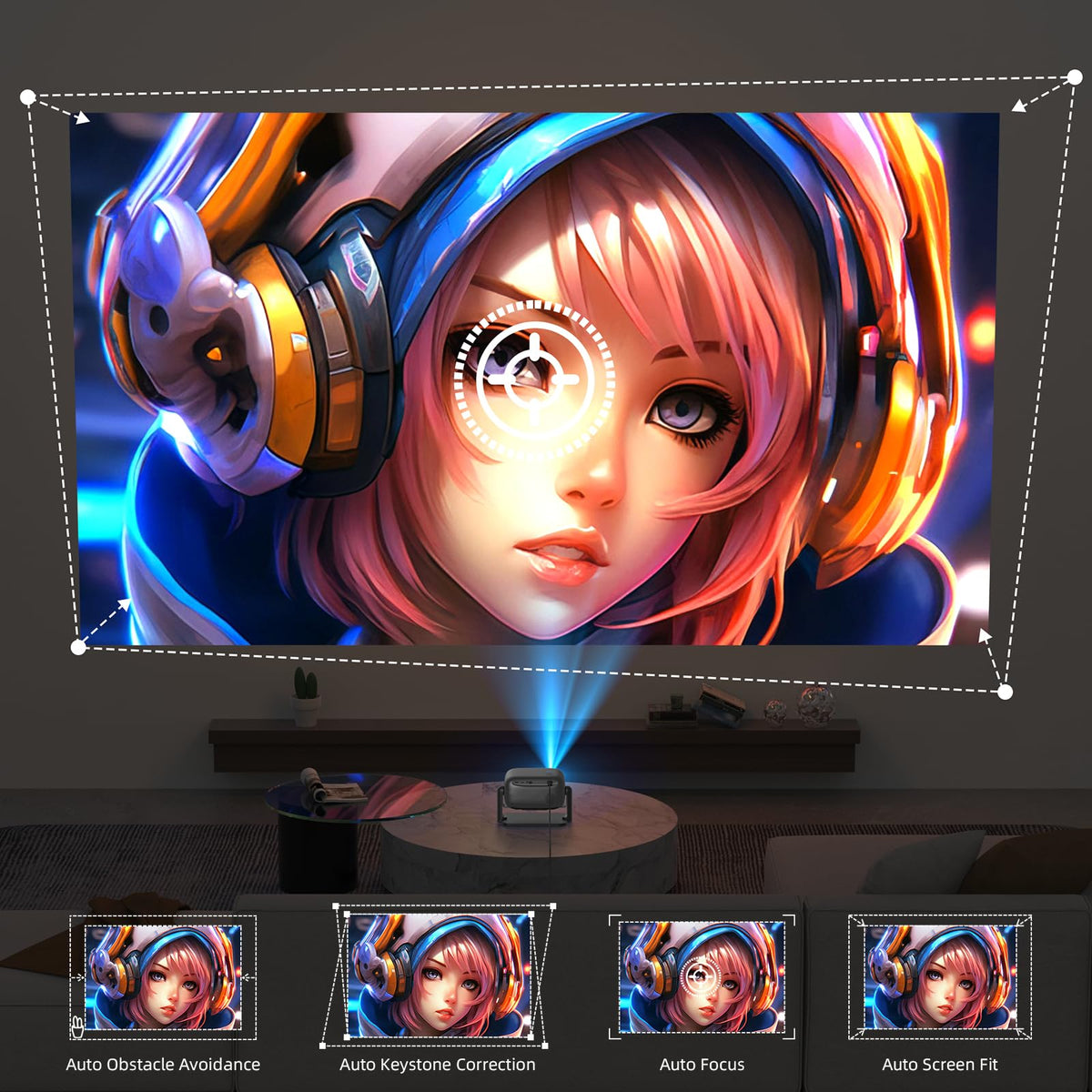 Bettdow Proyector Full HD 1080P con Licencia Oficial Netflix, Control por Voz AI, Altavoz Integrado, Compatible con PC Laptop TV Box PS4, Relación de Aspecto 16:9 – Ideal para Cine en Casa, Juegos