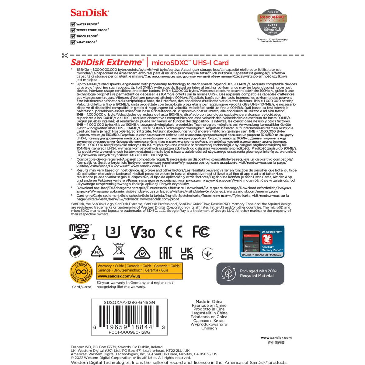 SanDisk Tarjeta microSD Extreme para Juegos móviles de 128 GB, Compatible con Aplicaciones A2 Performance AAA/3D/VR y vídeo 4K UHD, Lectura de 190 MB/s, Escritura de 90 MB/s, Clase 10, UHS-I, U3, V30