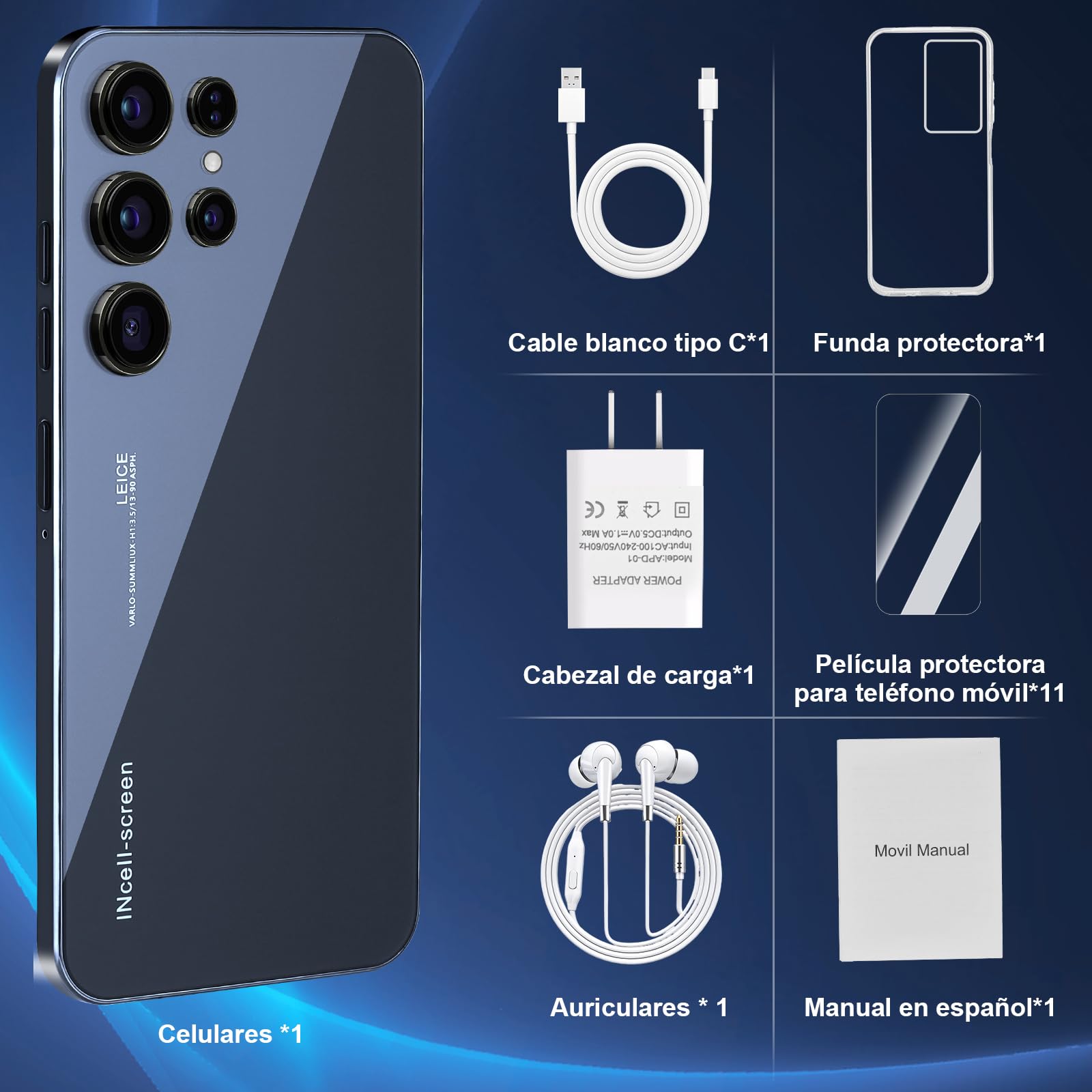 Fhrhig Celulares Inteligente Android 14, 256GB+8GB RAM Smartphone, 6.6" HD Celular con Batería 8000mAh, 8MP+5MP Cámara, Teléfonos con Dual SIM Dual Standby/Face ID/TF