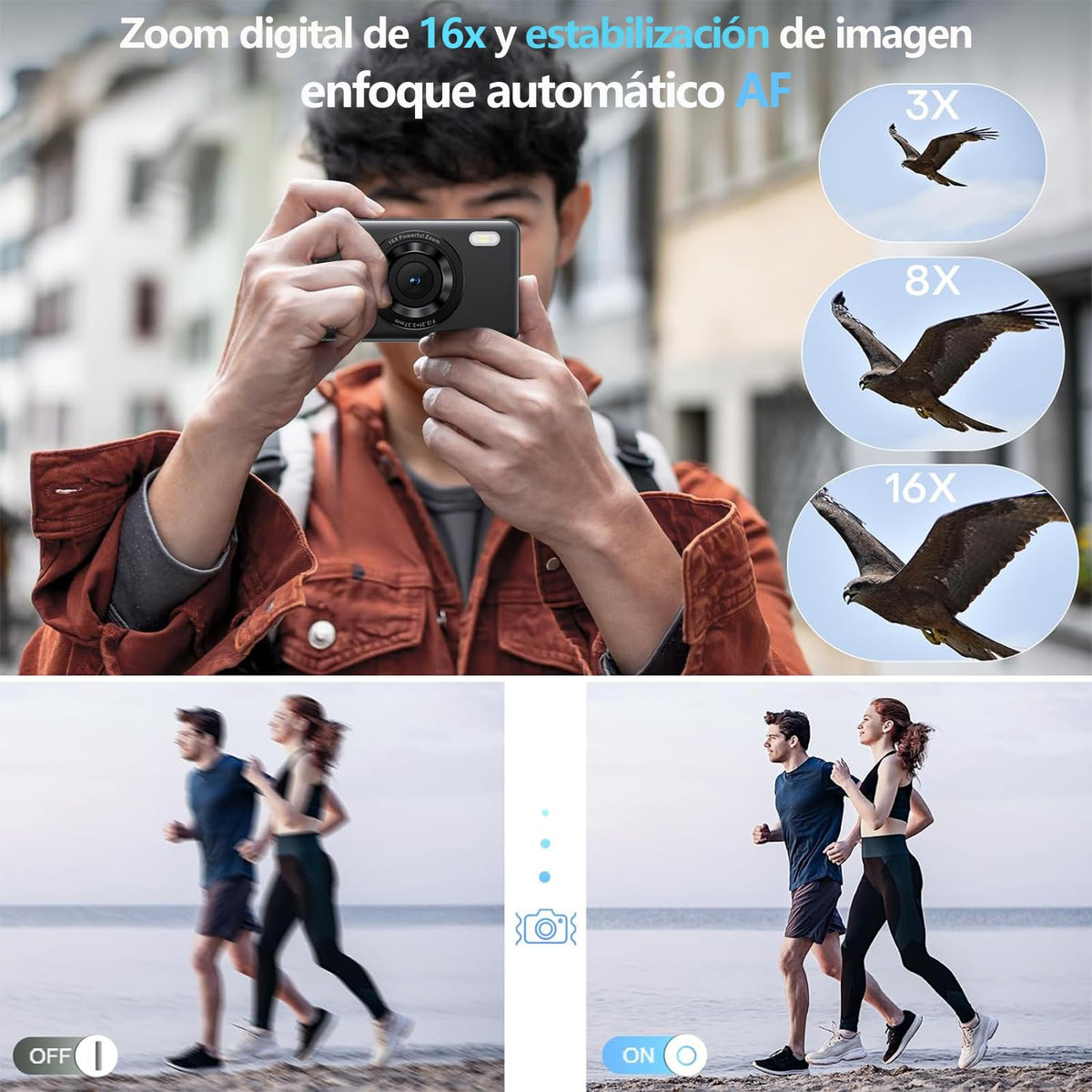 Cámara digital, cámara HD con zoom de 48MP, zoom digital de 16x, pantalla a color IPS de 2,8 pulgadas, antivibración, incluida tarjeta de memoria de 64 GB，transmisión directa OTG al teléfono móvil