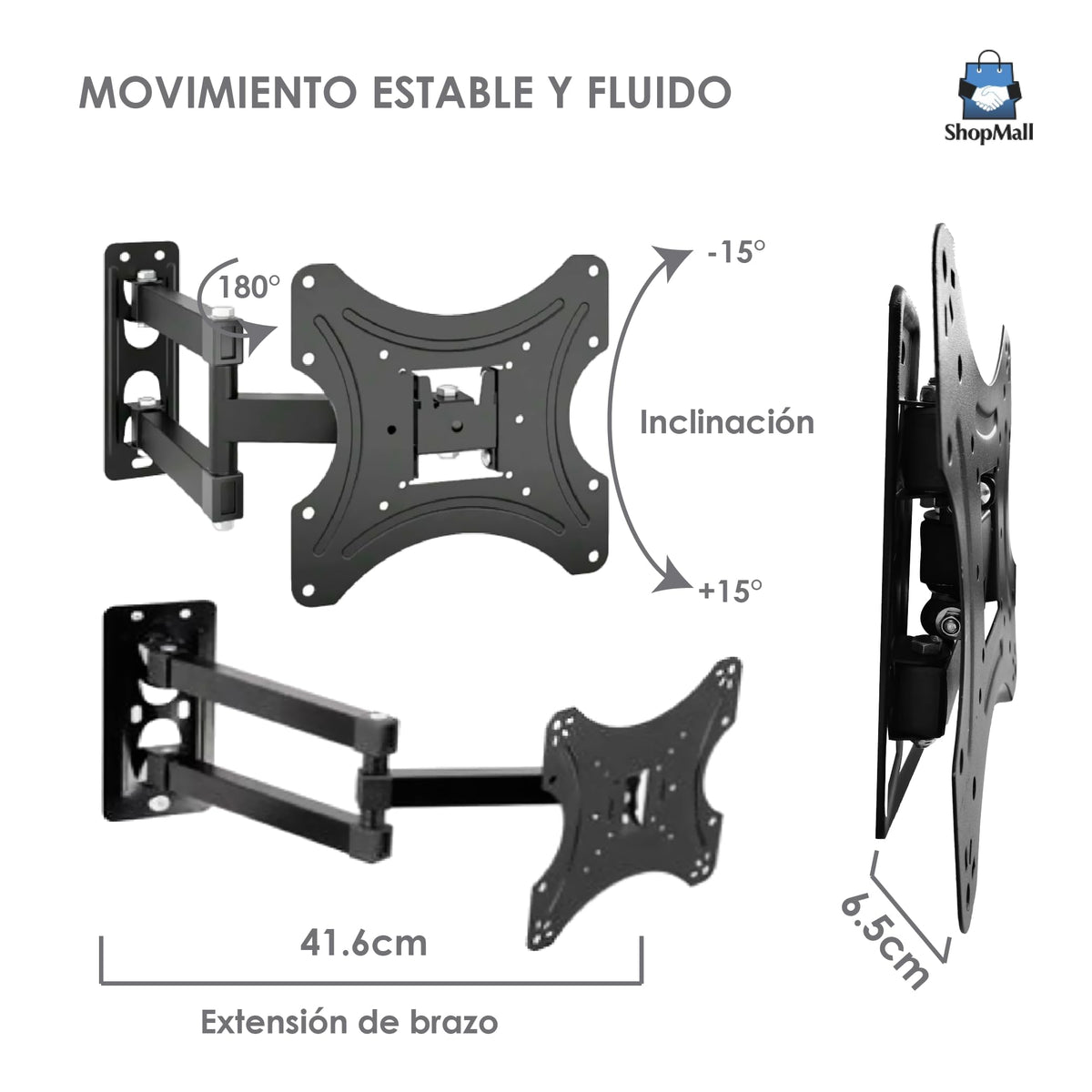 SHOPMALL Soporte de Pared para Pantalla de 17 a 42 Pulgadas, Ajustable, Inclinación y Rotación, Compatible con TV LED, LCD, Plasma, Fácil Instalación, Ideal para Hogar y Oficina