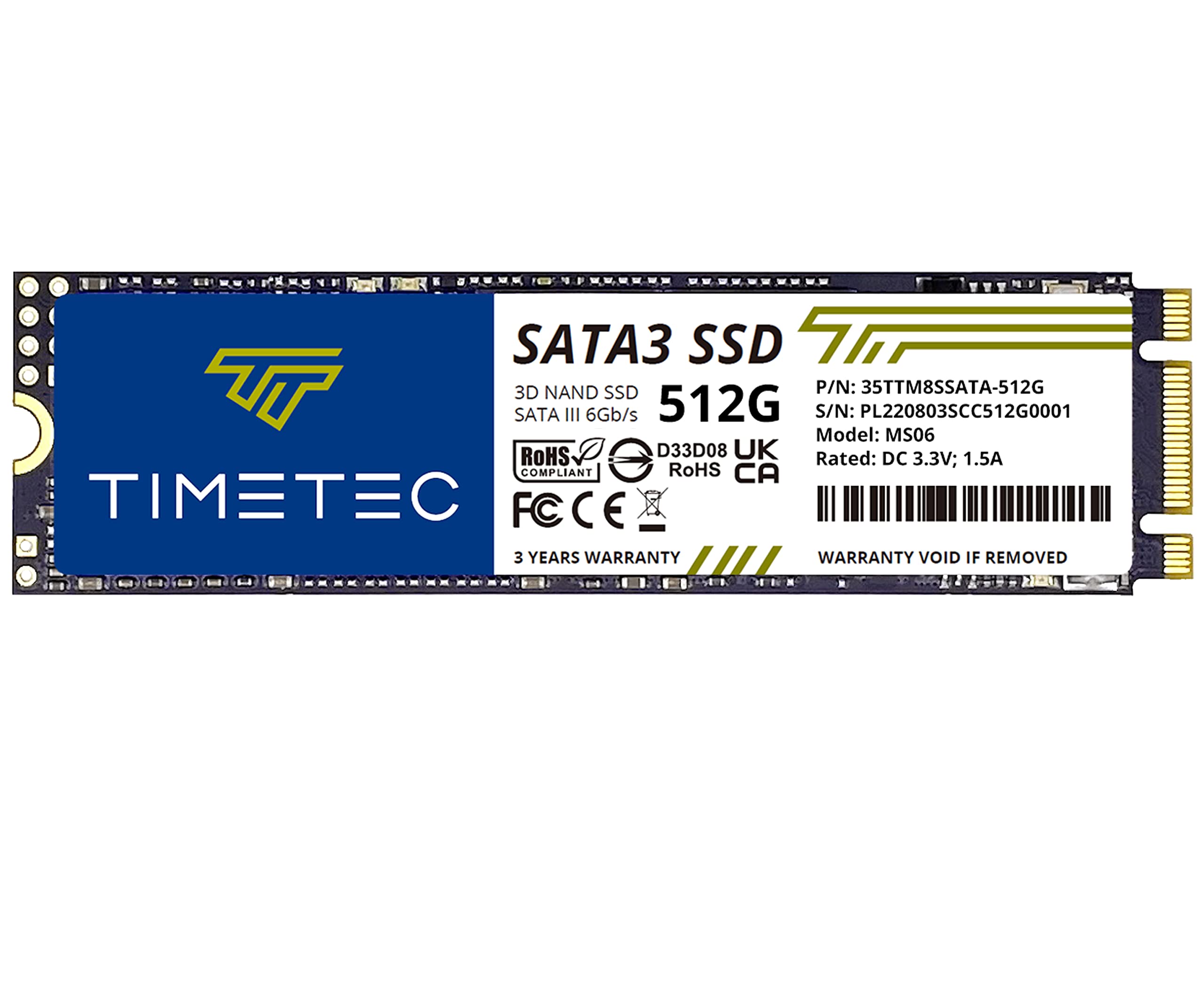 Timetec 512GB Unidad de Estado sólido Interna SSD 3D NAND TLC SATA III 6Gb/s M.2 2280 NGFF 256TBW Lectura 550MB/s SLC Cache Performance Boost para PC computadora portátil y de Escritorio (512GB)