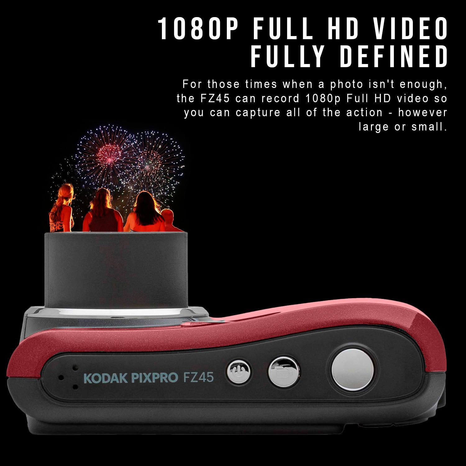 Kodak PIXPRO FZ45 Cámara digital (rojo) Paquete con tarjeta de memoria UHS-I U1 SDHC de 32 GB Clase 10 y pilas alcalinas AA de alto rendimiento (paquete de 4) (3 unidades)