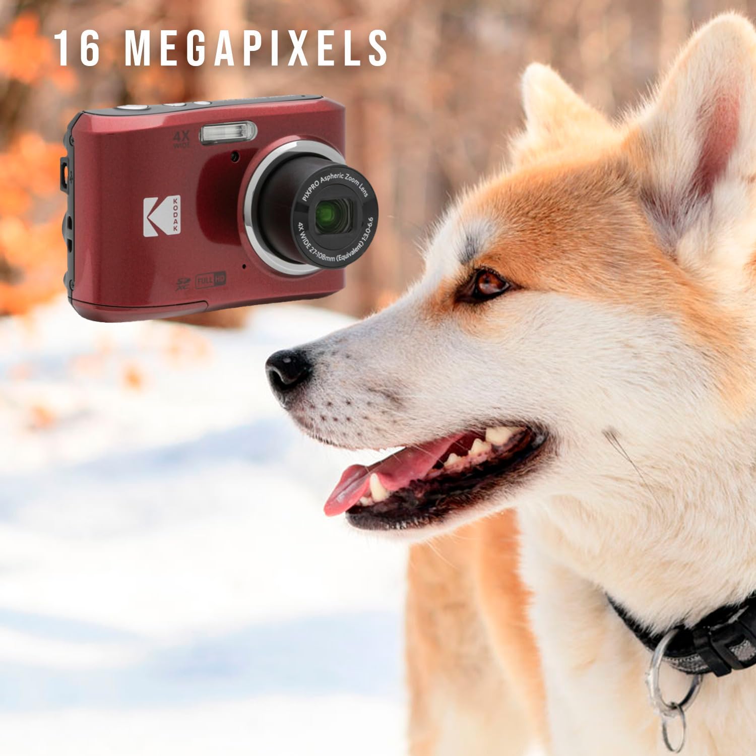 Kodak PIXPRO FZ45 Cámara digital (rojo) Paquete con tarjeta de memoria UHS-I U1 SDHC de 32 GB Clase 10 y pilas alcalinas AA de alto rendimiento (paquete de 4) (3 unidades)