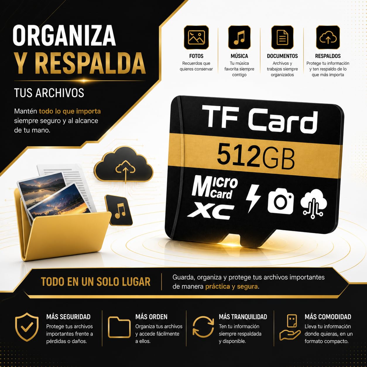 Genérico TF Card 512GB, Almacenamiento Básico para Fotos, Música y Documentos, Compatible con Celulares Android y Tablets