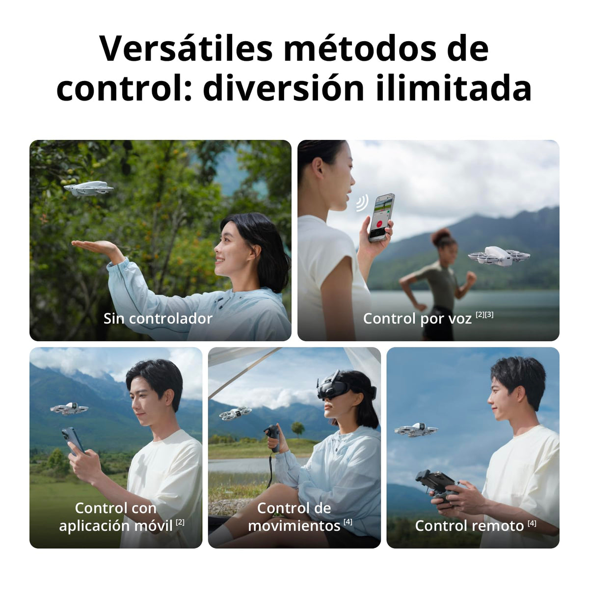 Pack DJI Neo Vuela Más, dron mini con cámara 4K UHD para adultos, 135 g dron que vuela siguiéndote, despega desde la mano, seguimiento de objetivos, QuickShots, vídeo estabilizado, con RC-N3 y 3 baterías