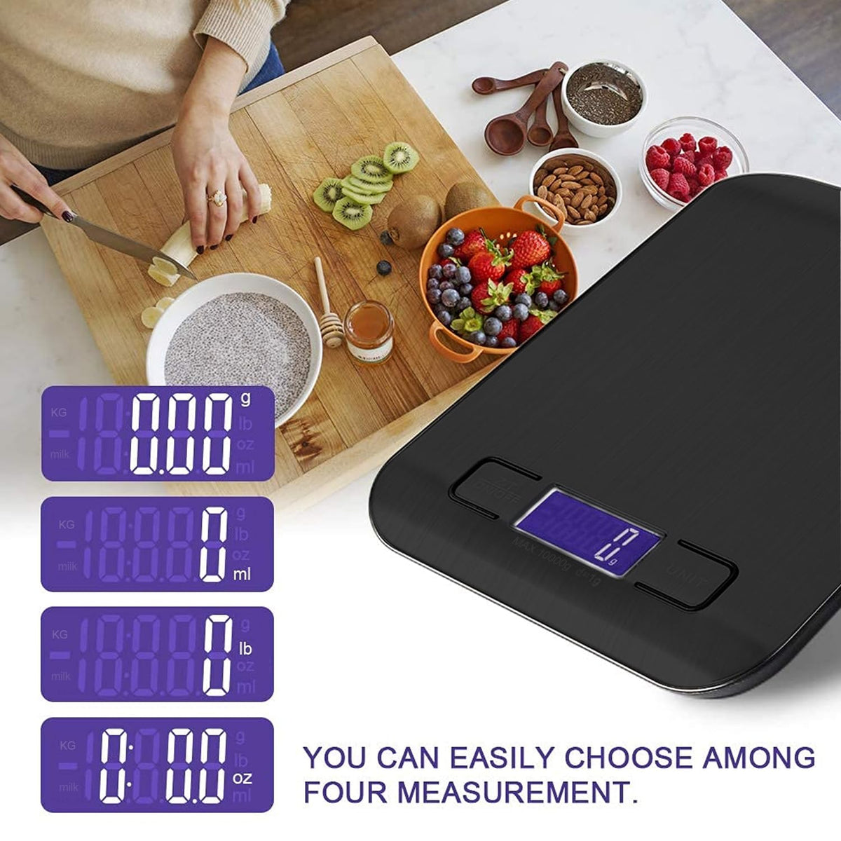 ZENSUKYE 10kg/1g Báscula de Cocina Peso Cocina Digital USB Recargable Balanza de Alimentos de Alta Precisión con Pantalla LCD y Funcion Tara