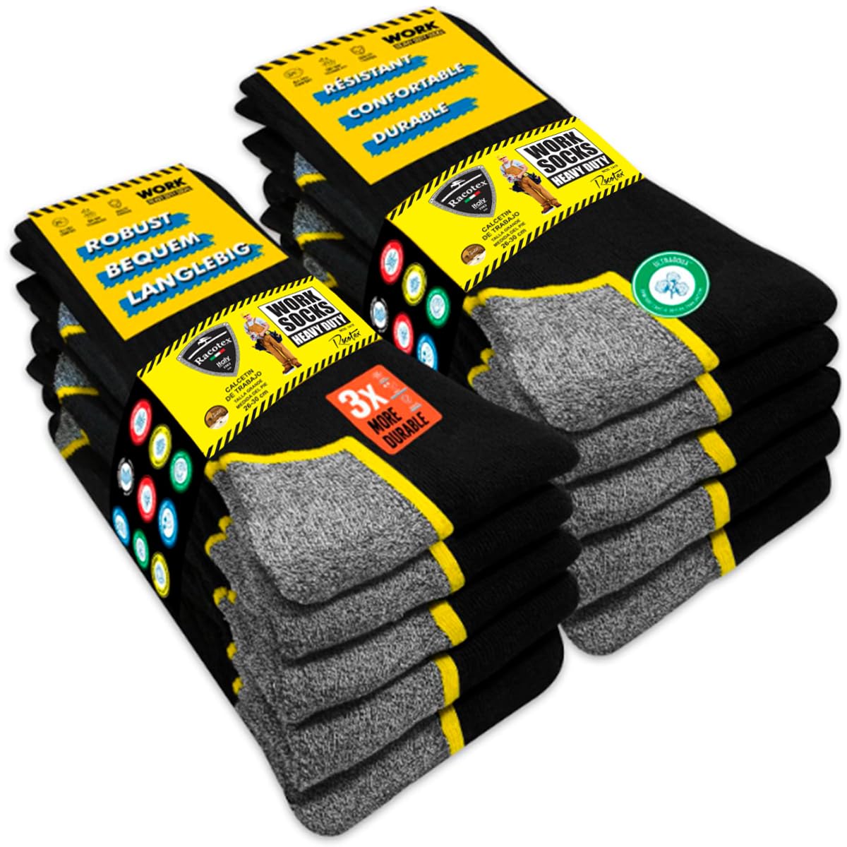 Calcetines Negros De Trabajo Ultra Reforzados -10 Pares