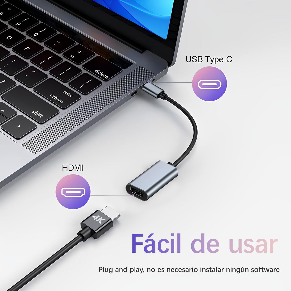 Autbye Cables HDMI, Cable USB C 3.1 a HDMI, 4K/30hz Adaptador Tipo C a HDMI, Compatible con iMac, MacBook, Samsung Galaxy S21 Note 9/8 S8, iPhone 15/15 Plus/15 Pro/ 15 Pro MAX, Huawei, iPad, HTC