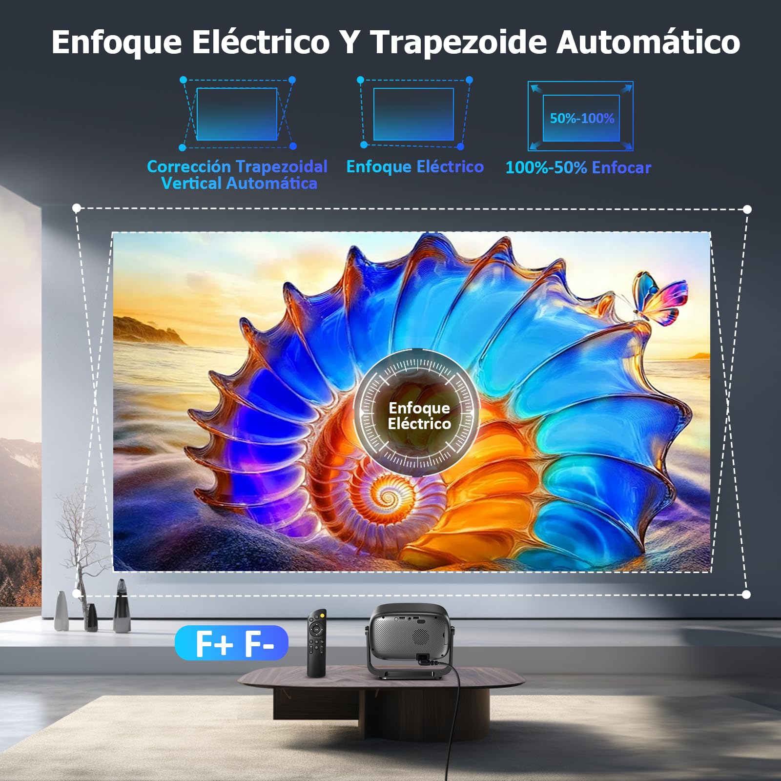 Proyector 4k, Mini Proyector Portatil con Android, 20000L 1080P Proyectores Inteligente con Enfoque Automático, WiFi 6 y BT 5.4, Pantalla de 200", Giro de 270°, Compatible con HDMI/iOS/Laptop/PC/PS