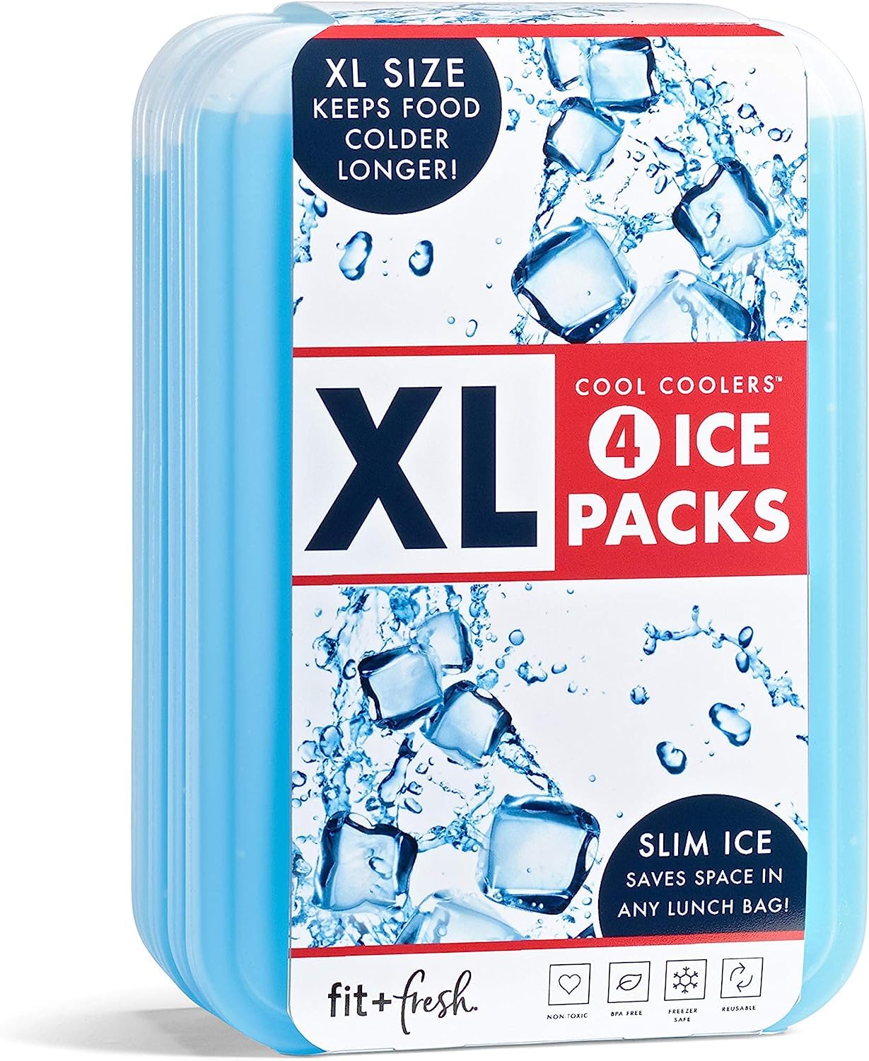 Fit & Fresh - Paquetes de Hielo XL Azul 4pk - Bolsa de Hielo delgada para Fiambrera, 4 Unidades