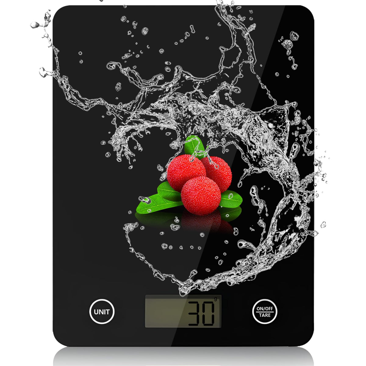 DAQI Báscula Digital de Cocina,Bascula de Comida Alimentos Multifunción 5kg/11lb con Superficie de Vidrio Templado y Pantalla LCD para Peso de Comida, Alta Precisión hasta 1g Balanza Cocina-Negro