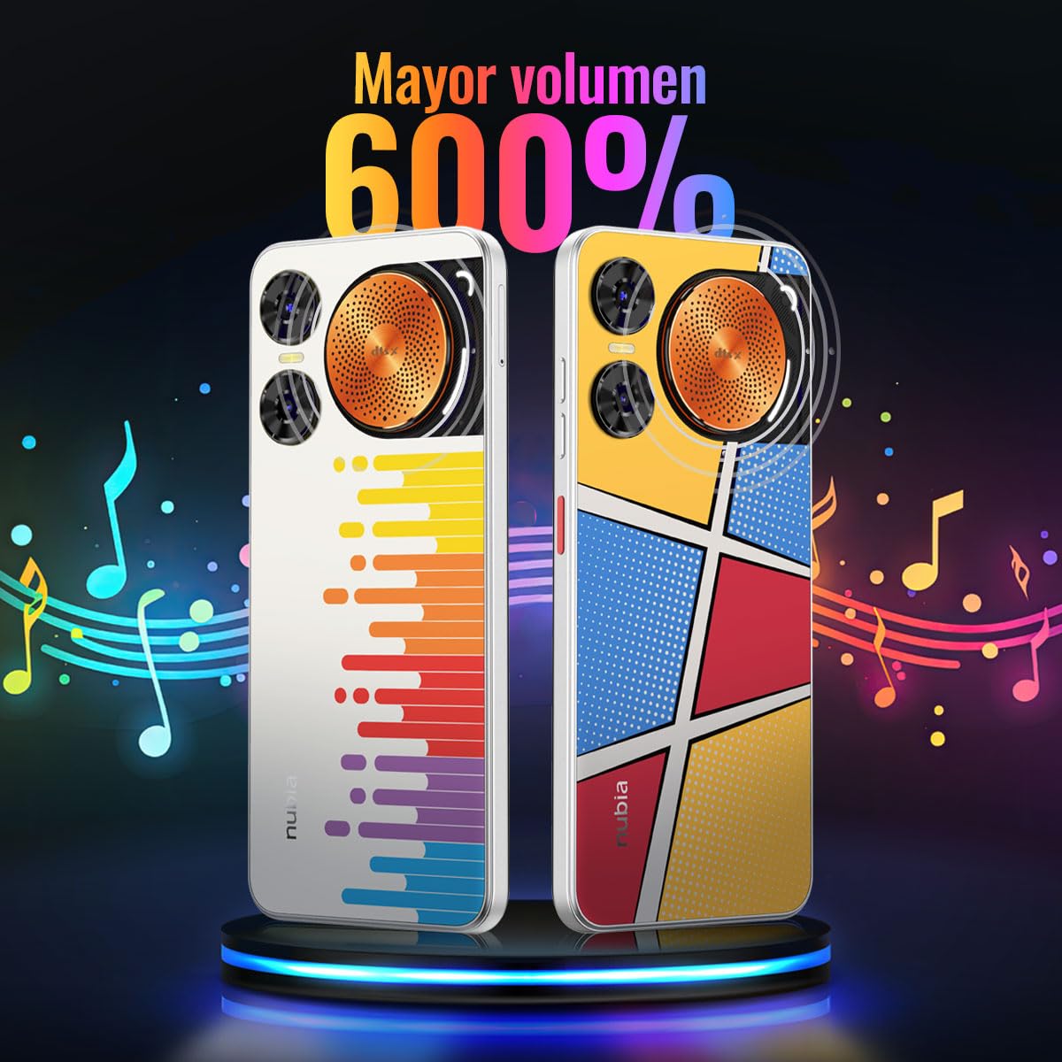 nubia Celular Music 2, 6.7” 120Hz, Triple bocina Sonido Estéreo 600%+, Cámara 50MP y 256GB+8GB RAM (4GB + 4GB Dinámica), Batería 5000mAh, Multicolor